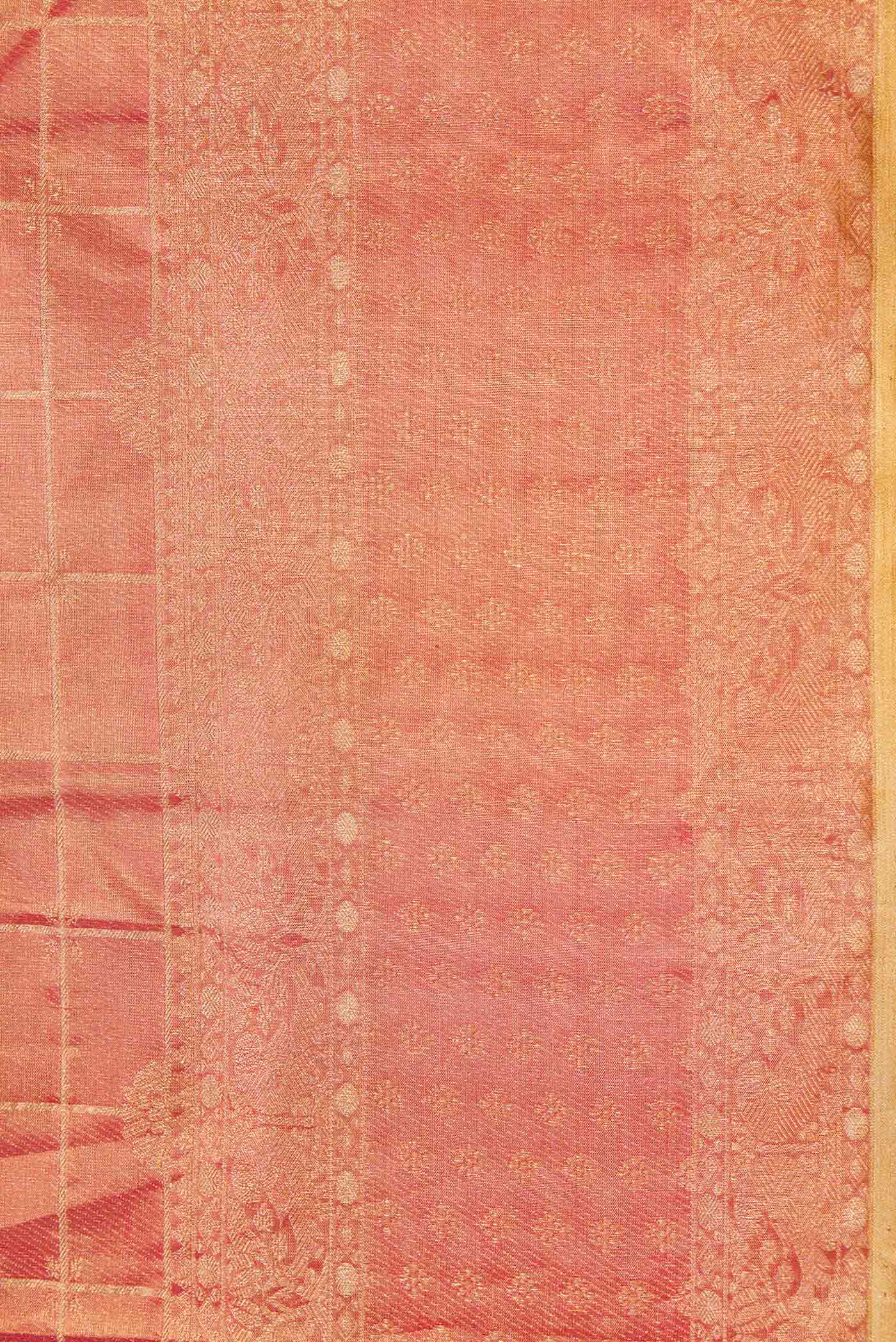 Dark Pink Dual Tone Kanchipuram Tissue Silk Saree - Image 3