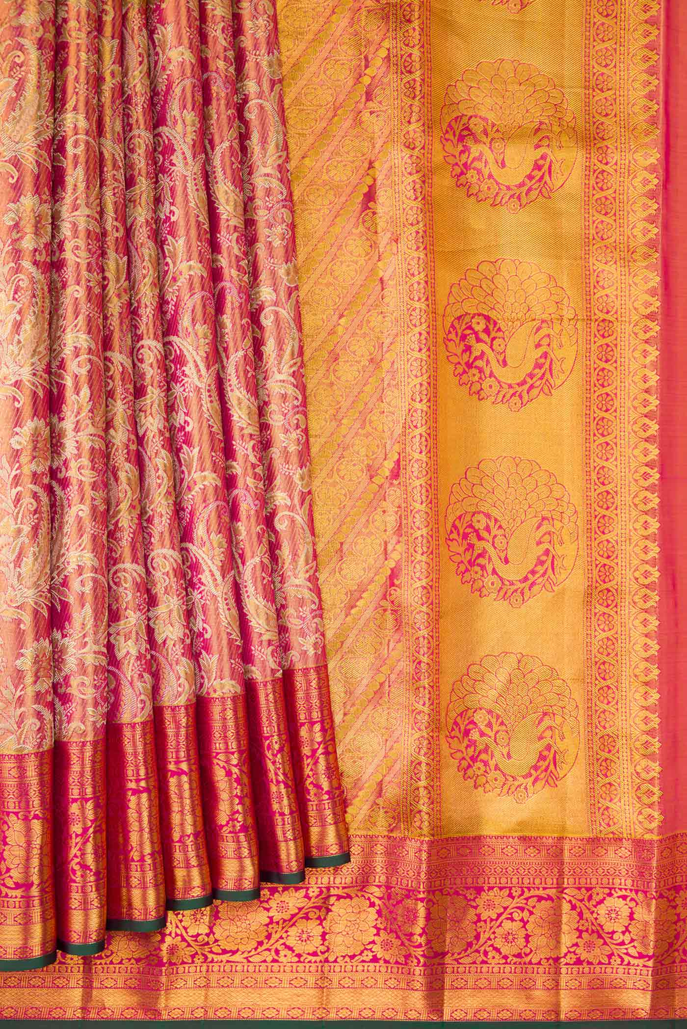 Mustard Dual Tone Kanchipuram Tissue Silk Saree - Image 4