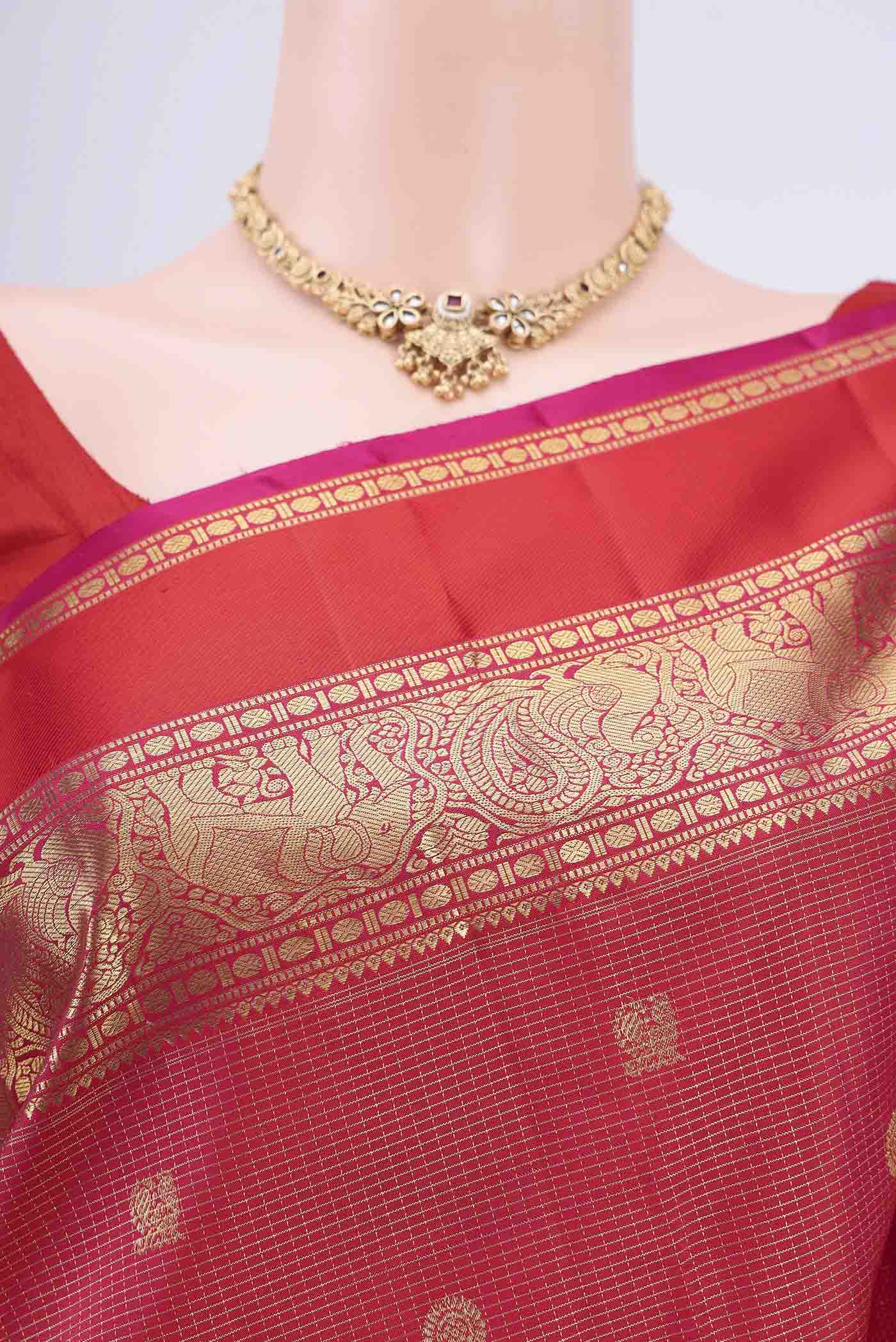 Dark Pink Kanjivaram Silk Saree - Image 2
