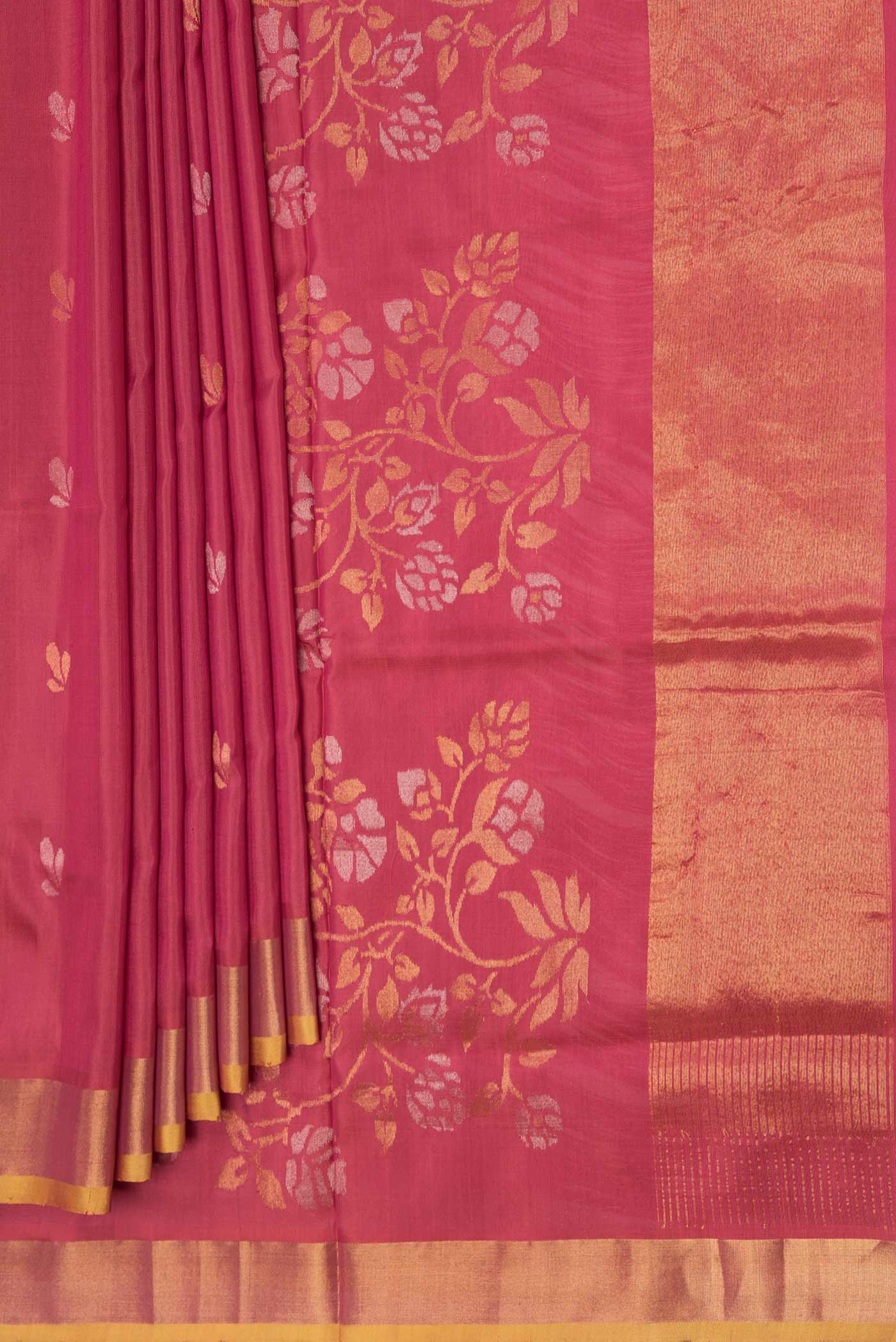 Dark Pink Dual Tone Uppada Silk Saree - Image 4