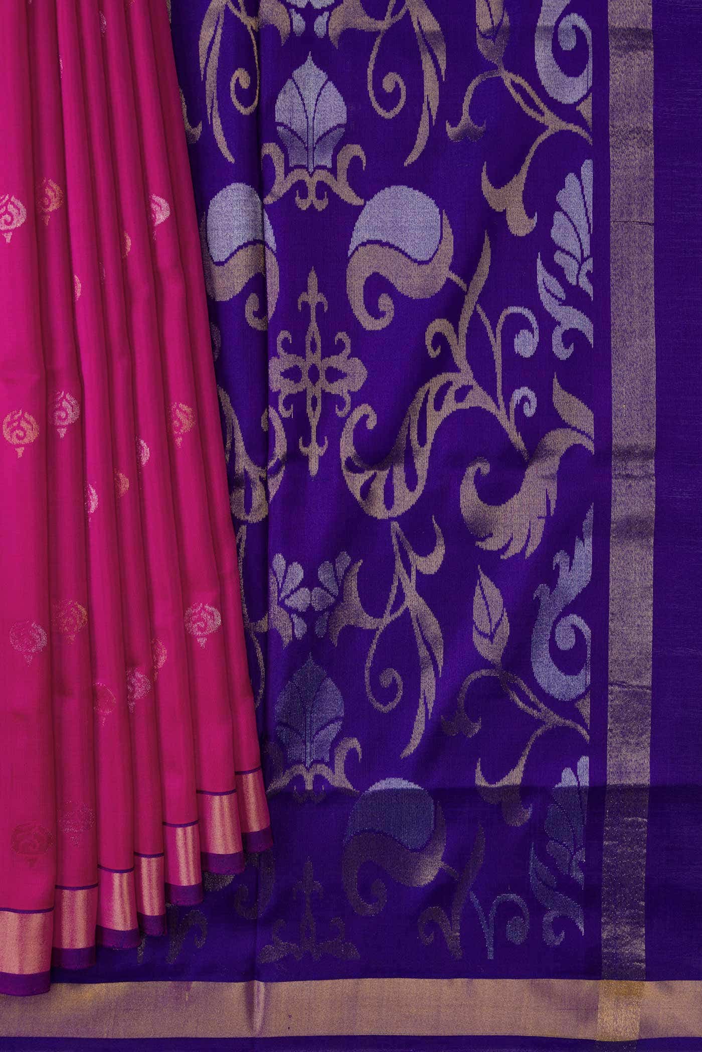 Dark Pink Dual Tone Uppada Silk Saree - Image 2