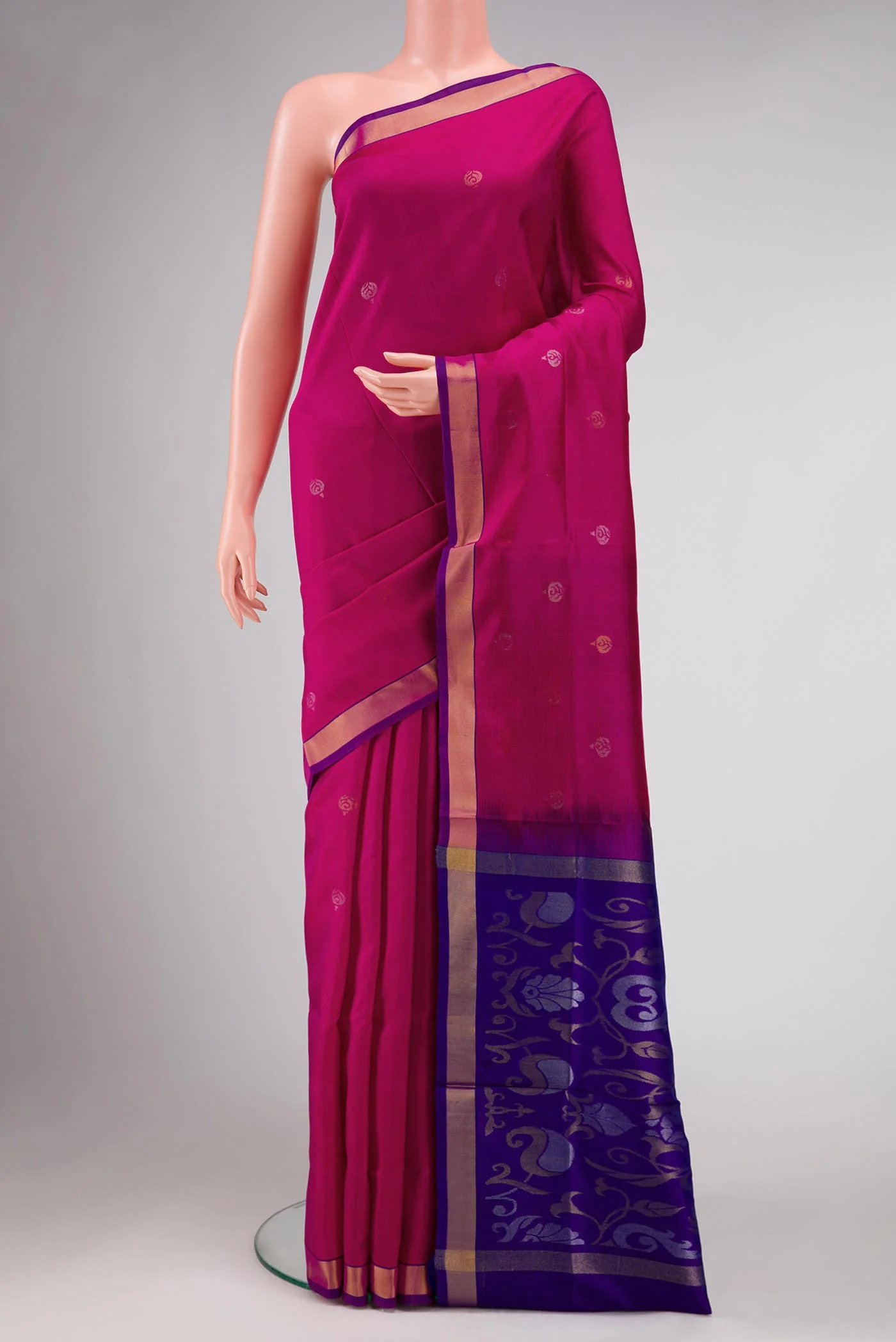 Dark Pink Dual Tone Uppada Silk Saree - Image 7