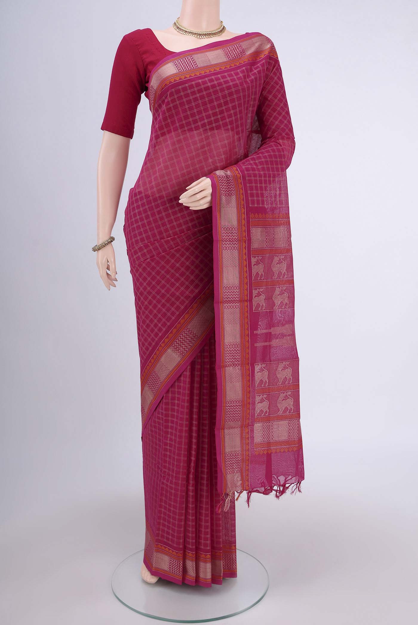 Dark Pink Kanchi Cotton Saree
