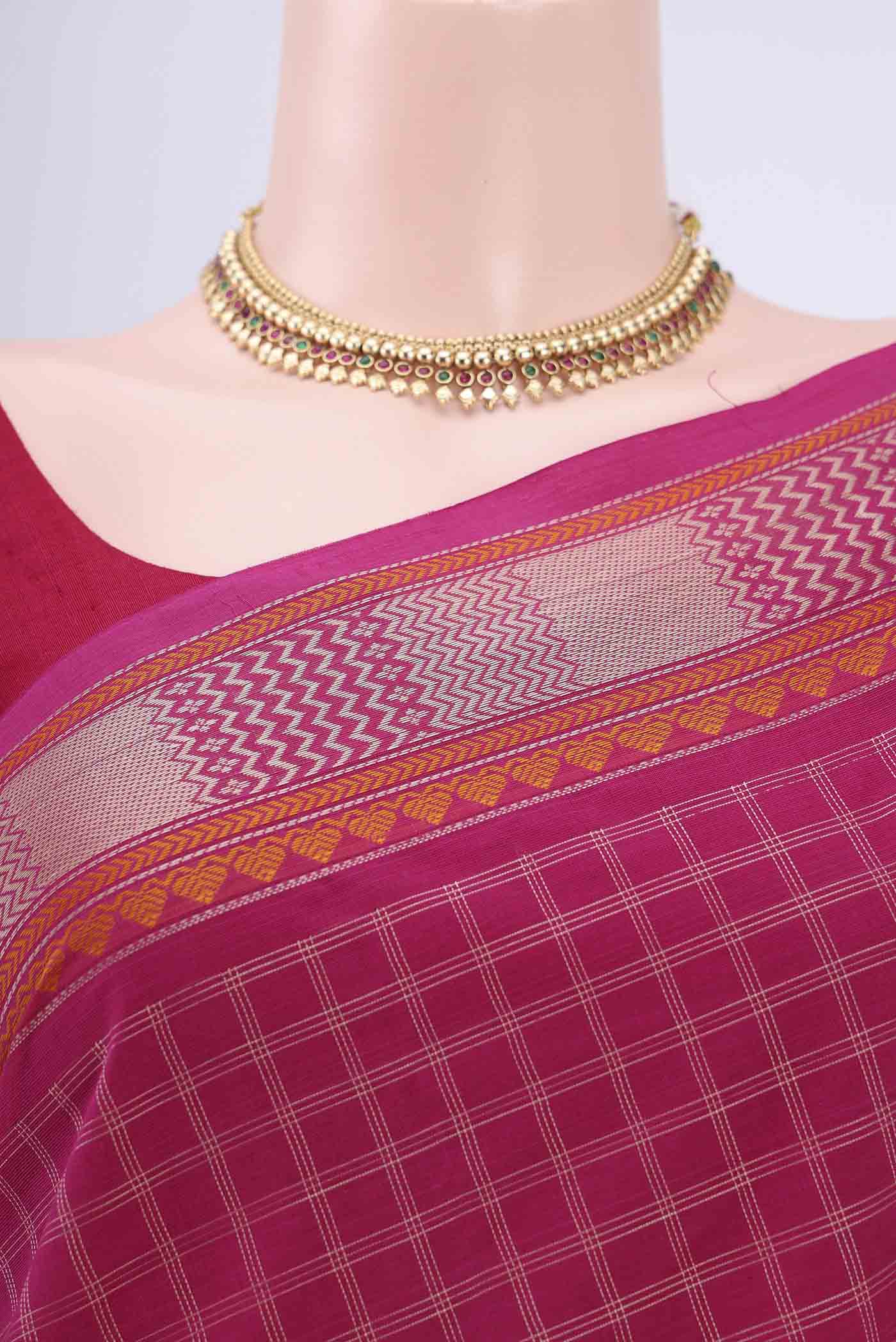 Dark Pink Kanchi Cotton Saree - Image 2