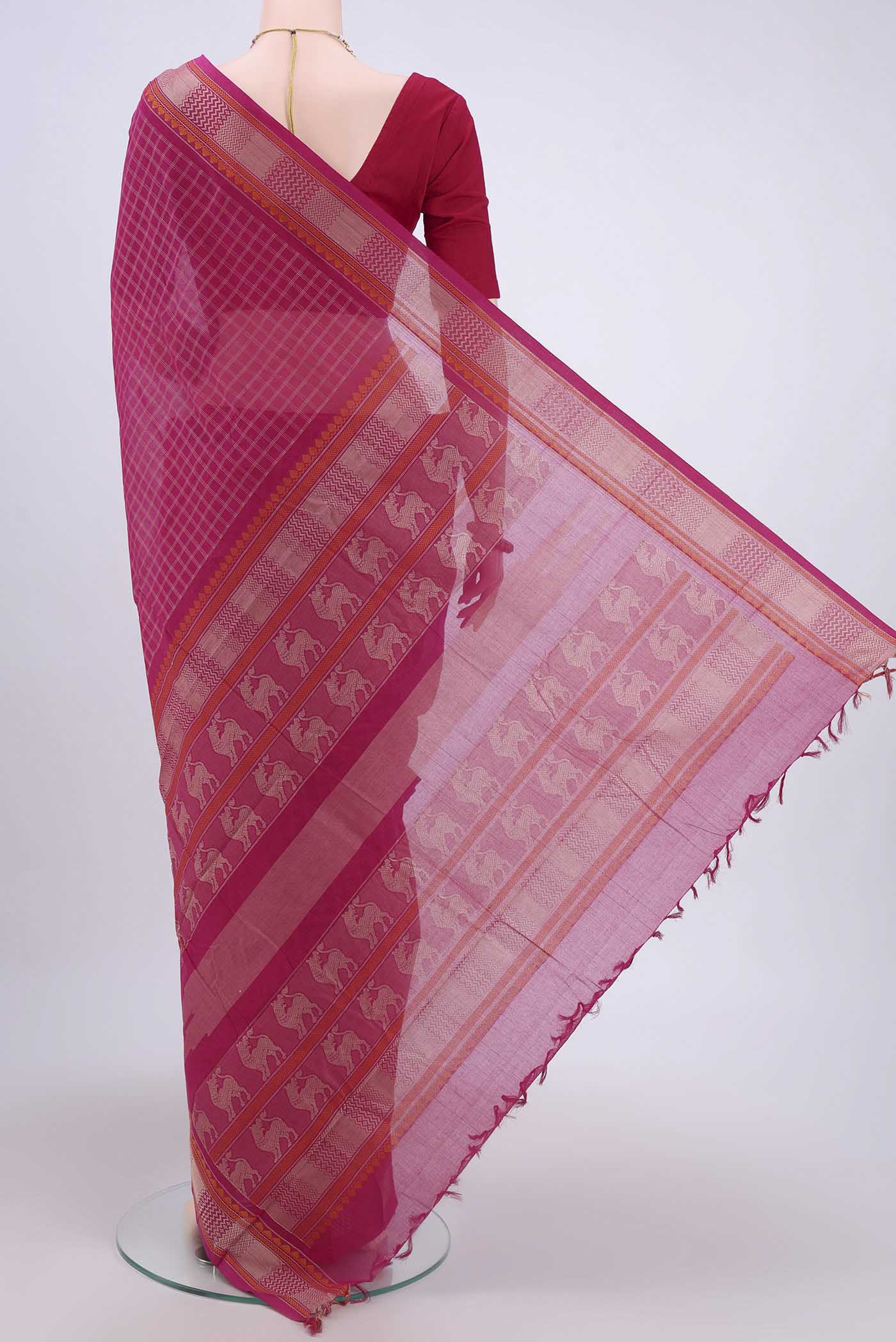 Dark Pink Kanchi Cotton Saree - Image 3