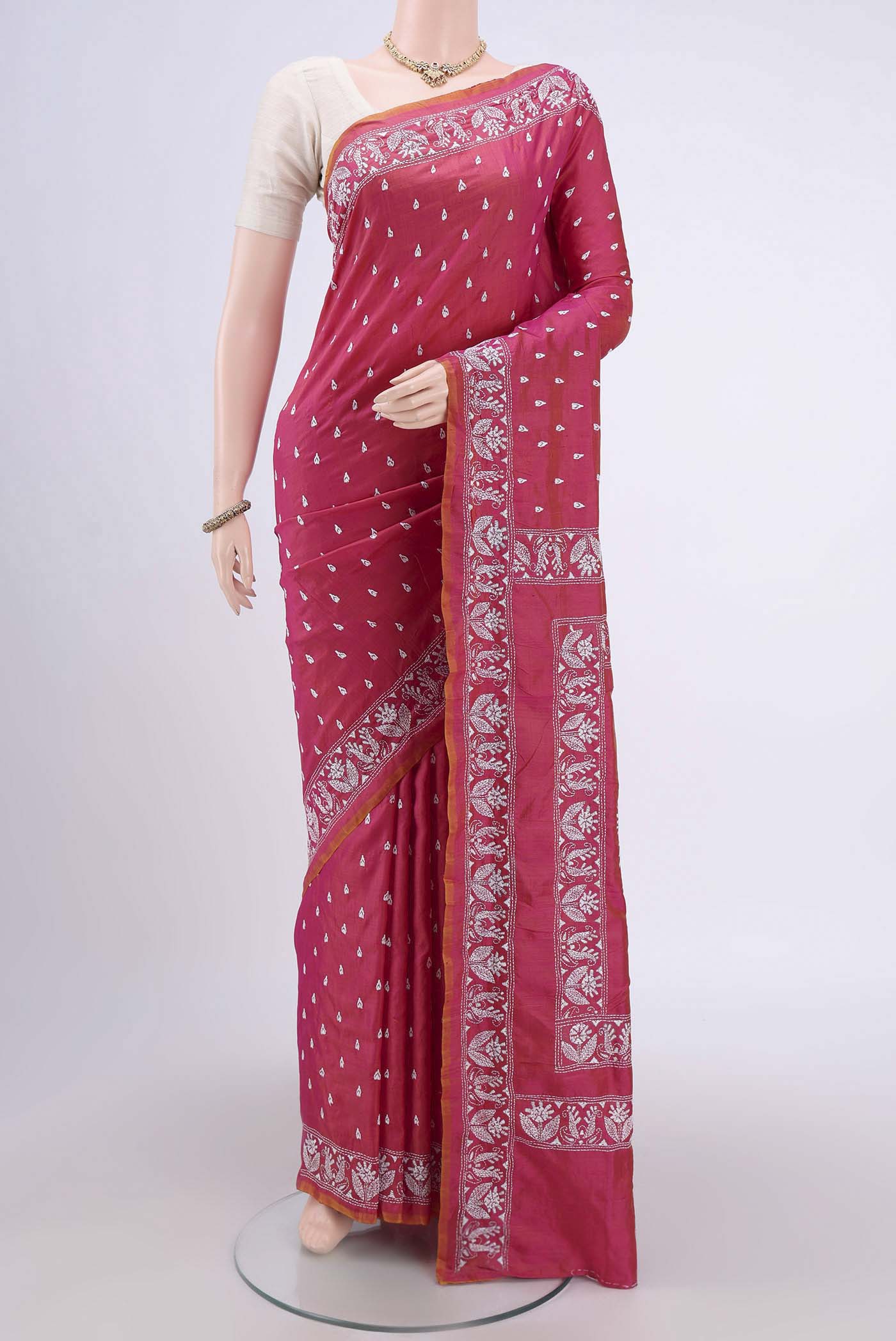 Pink Kantha Silk Saree
