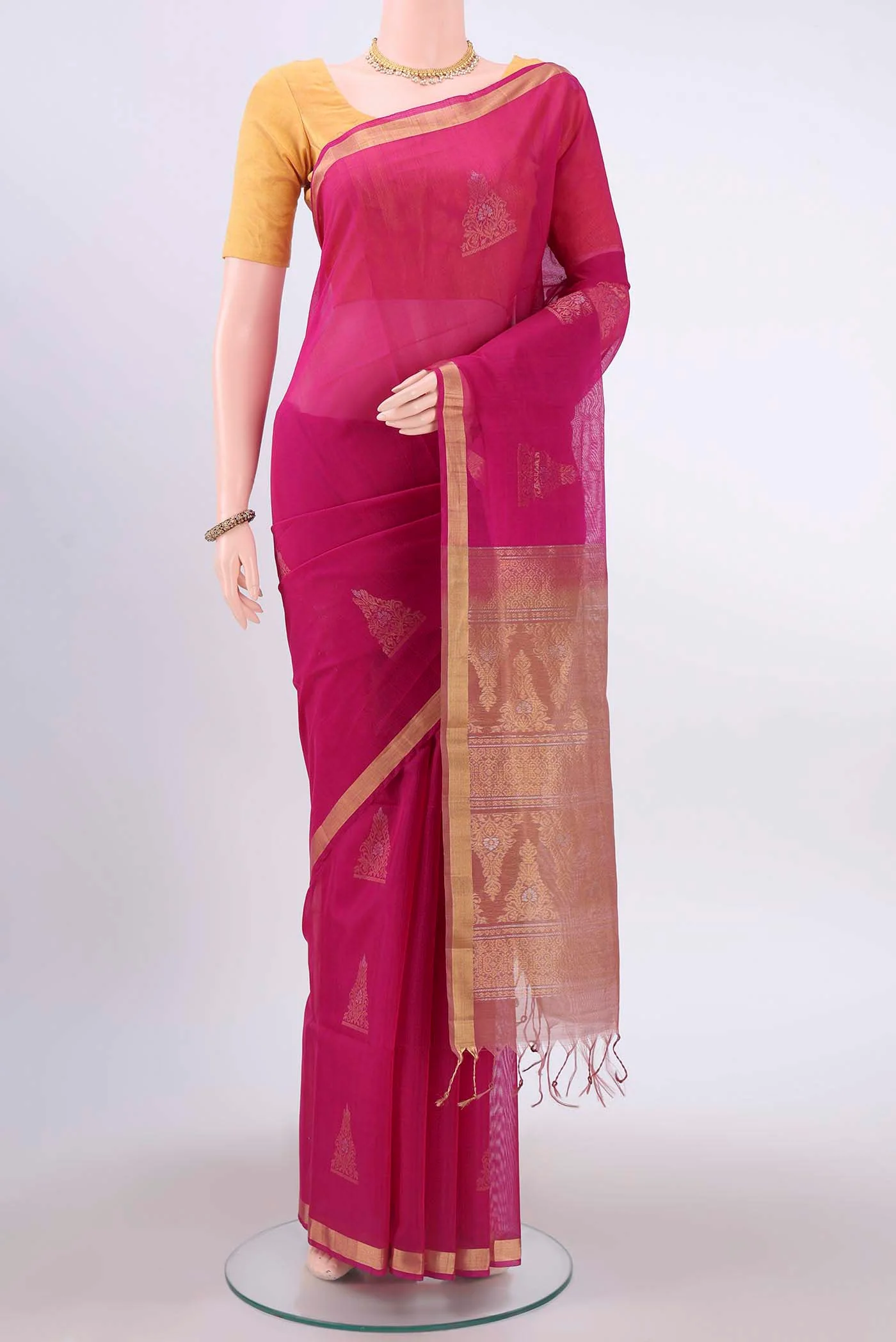 Dark Pink Kora Cotton Saree