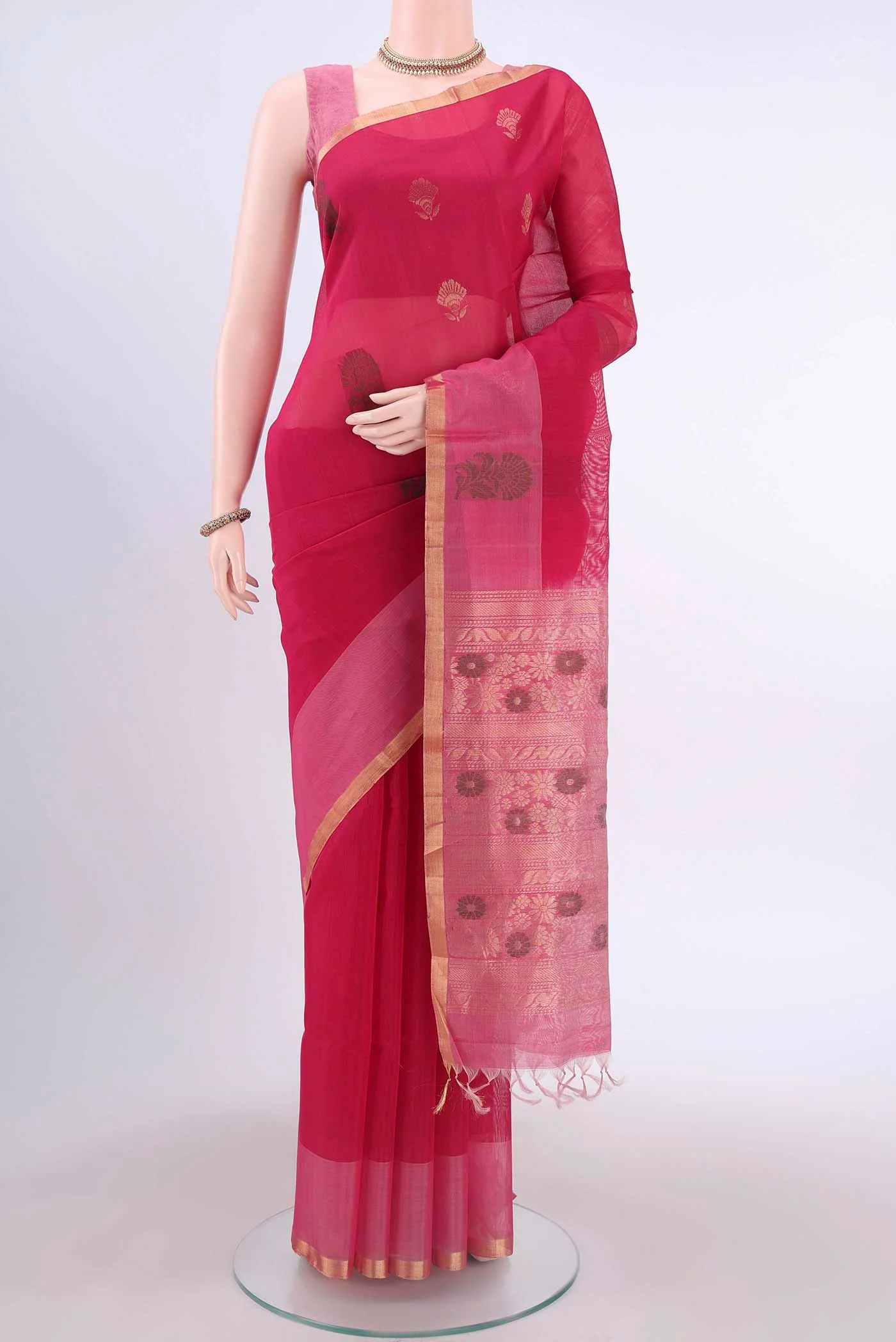Dark Pink Kora Cotton Saree