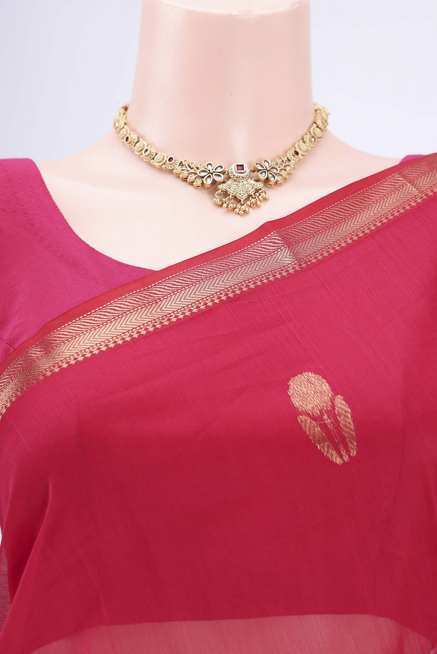 Pink Maheshwari Silk Cotton Saree - Image 2