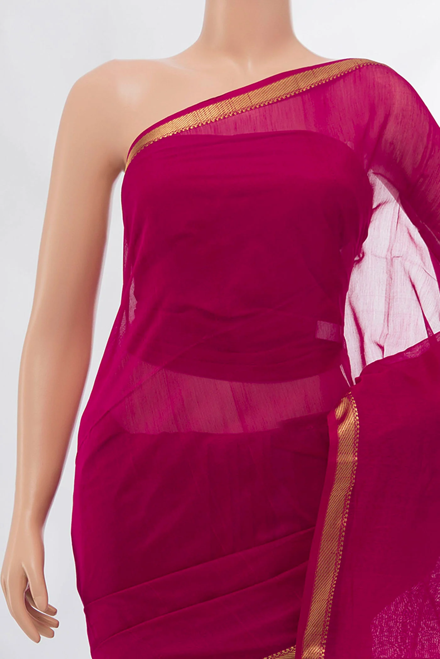 Dark Pink Maheshwari Silk Cotton Saree - Image 2