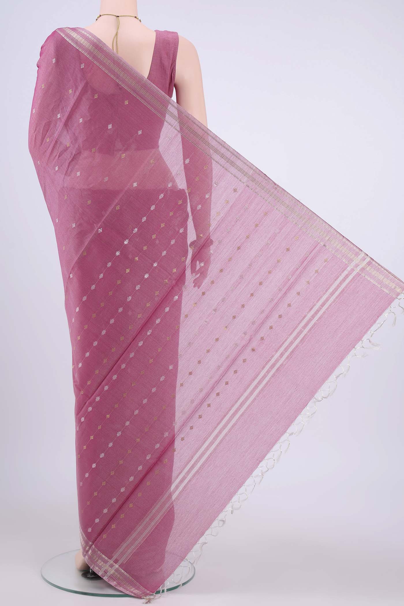 Dark Pink MP Tussar Saree - Image 3