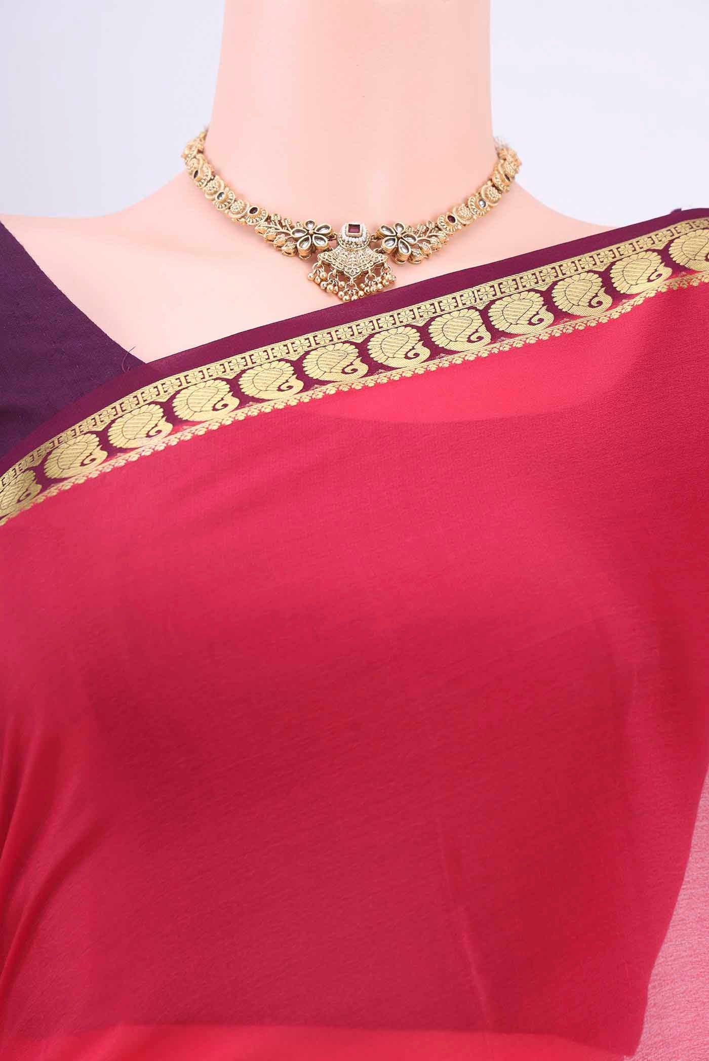 Dark Pink Mysore Crepe Saree - Image 2