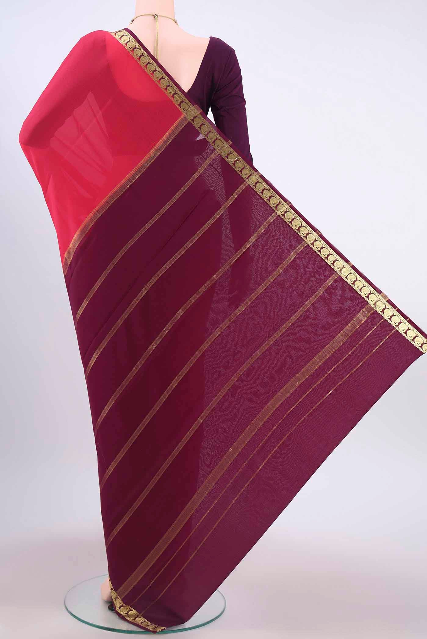 Dark Pink Mysore Crepe Saree - Image 3