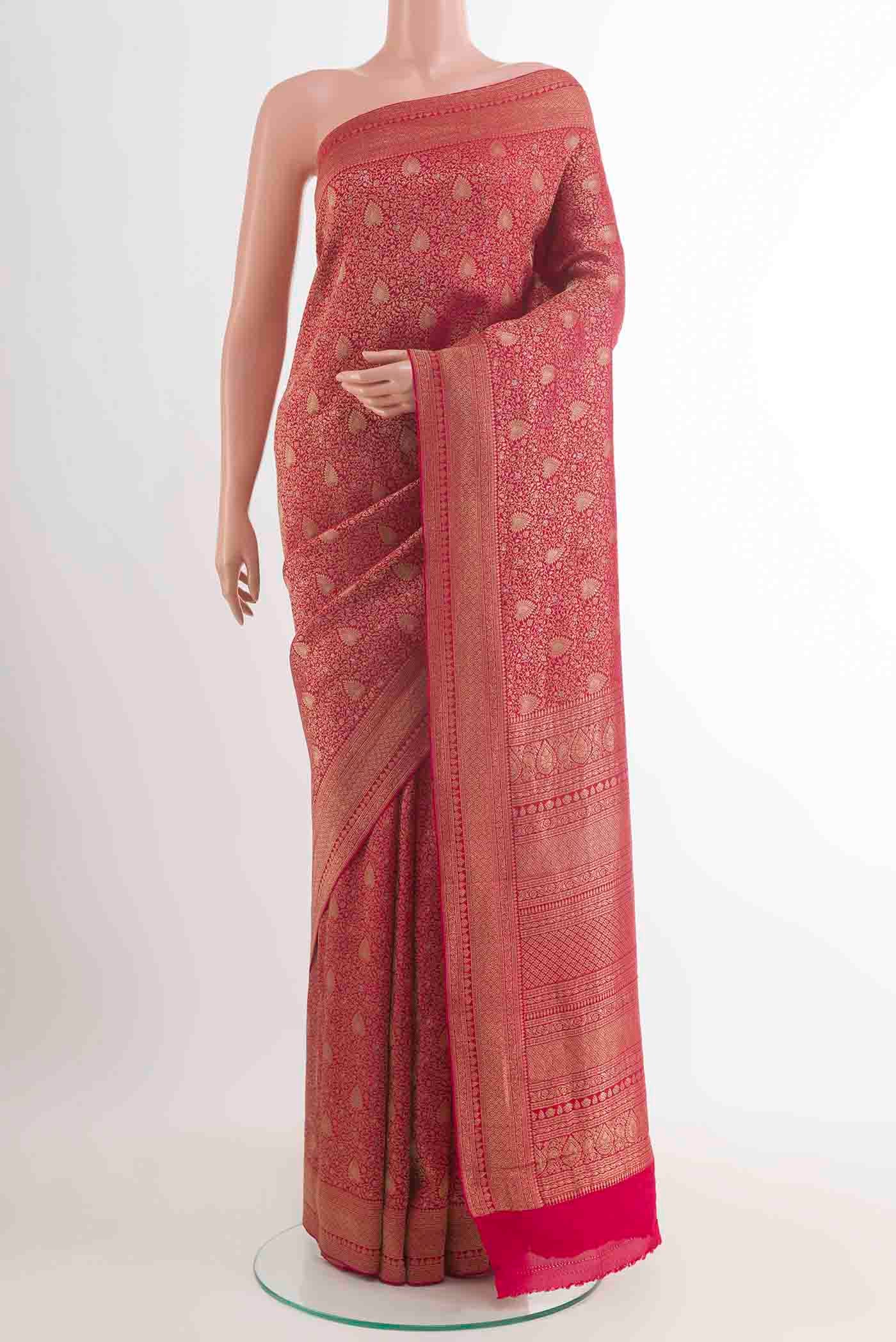 Dark Pink Mysore Crepe Saree