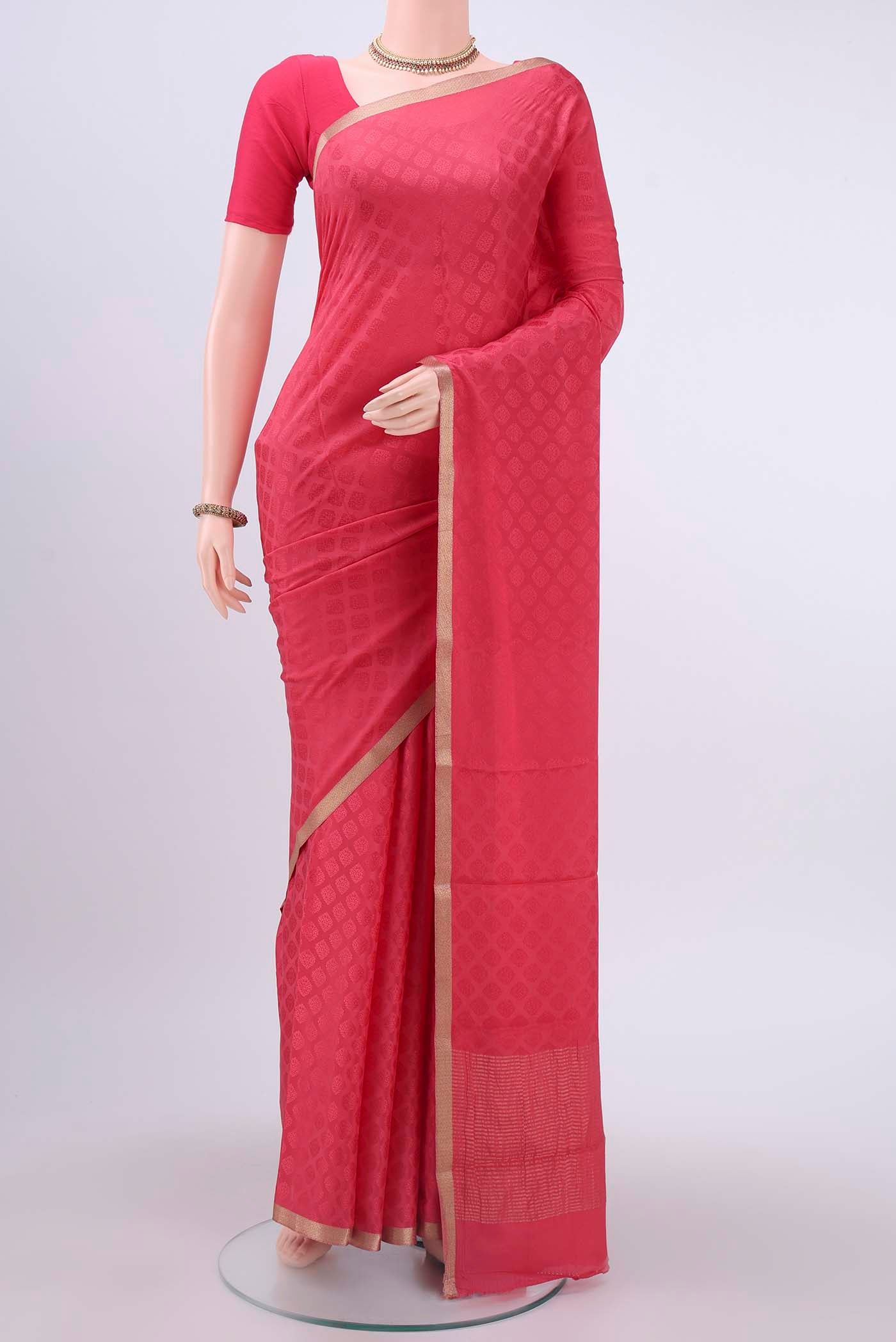 Dark Pink Mysore Crepe Saree