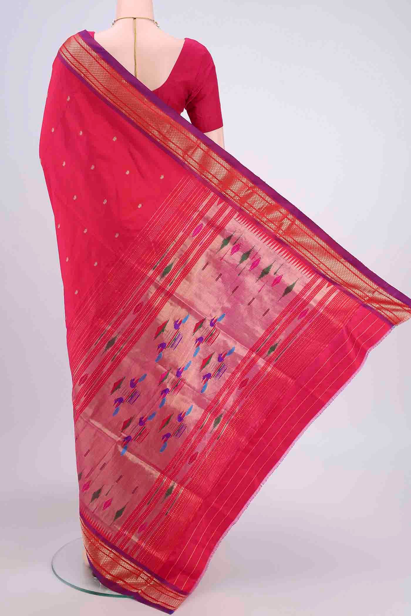 Dark Pink Paithani Silk Saree - Image 3