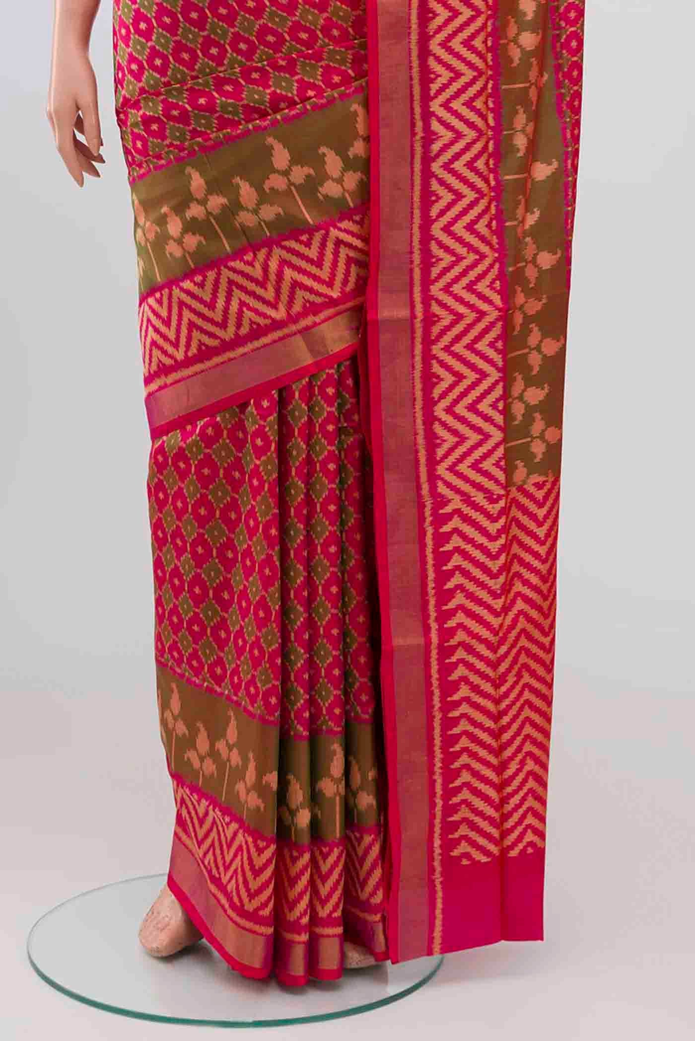 Pink Rajkot Patola Silk Saree - Image 3