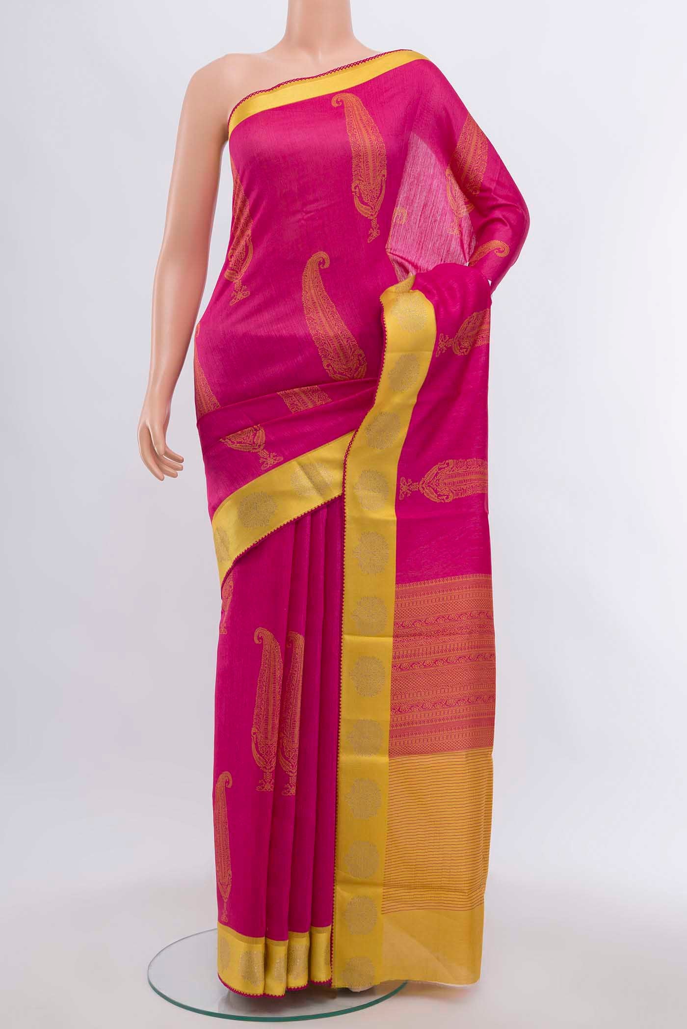 Dark Pink Tussar Silk Saree