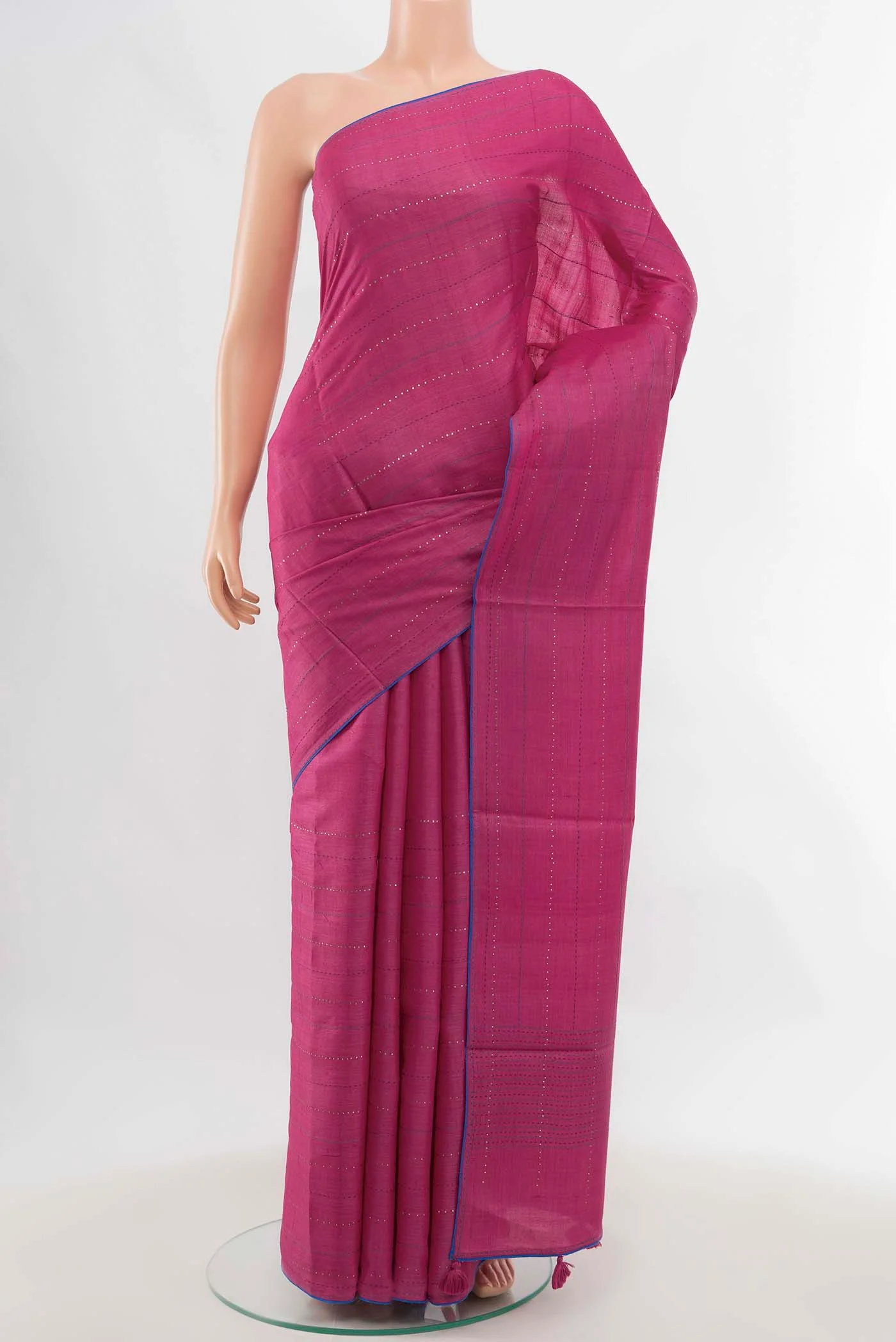 Dark Pink Tussar Silk Saree