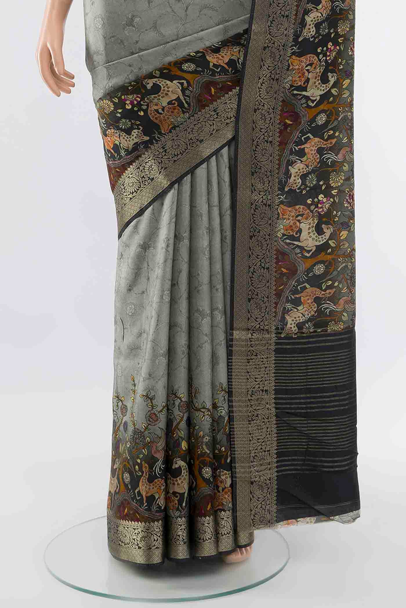 Davys Grey Art Silk Saree - Image 3