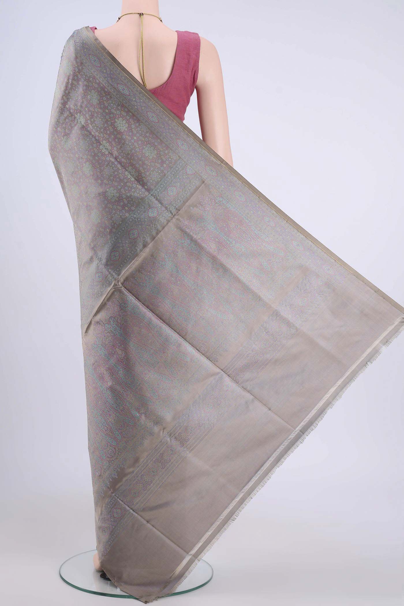 Davys Grey Banarasi Tanchoi Silk Saree - Image 3