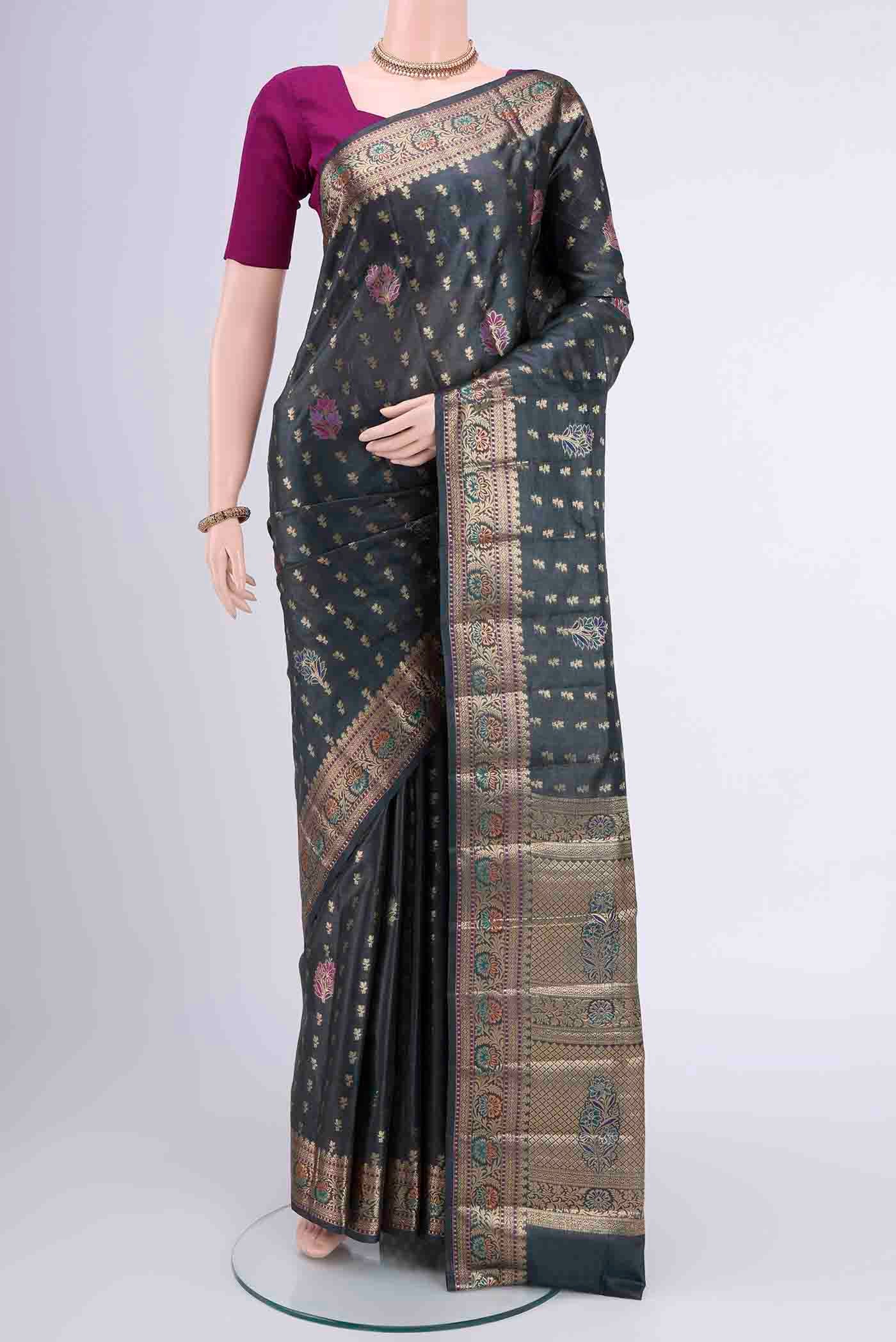 Davys Grey Banarasi Tussar Silk Saree