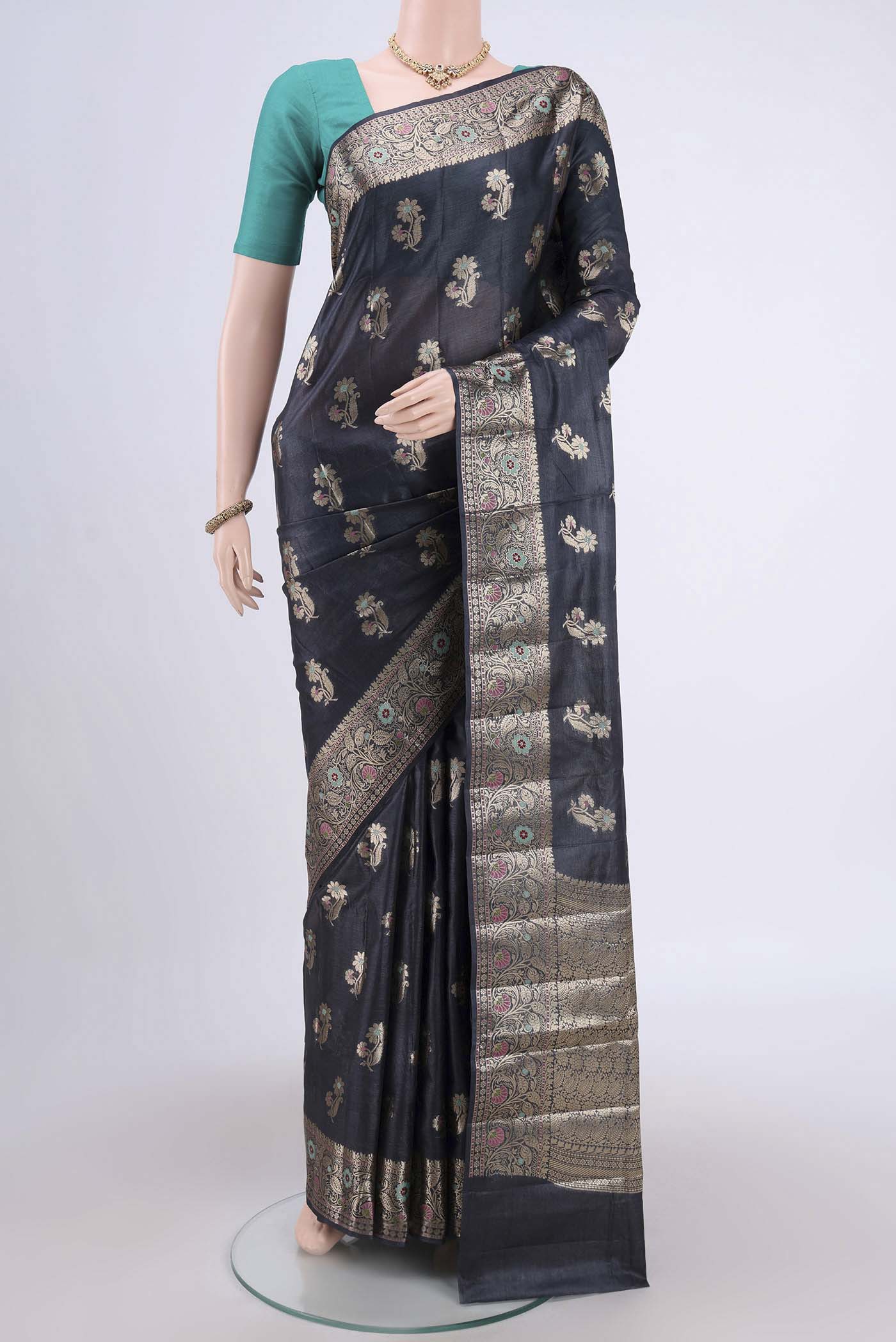 Davys Grey Banarasi Tussar Silk Saree