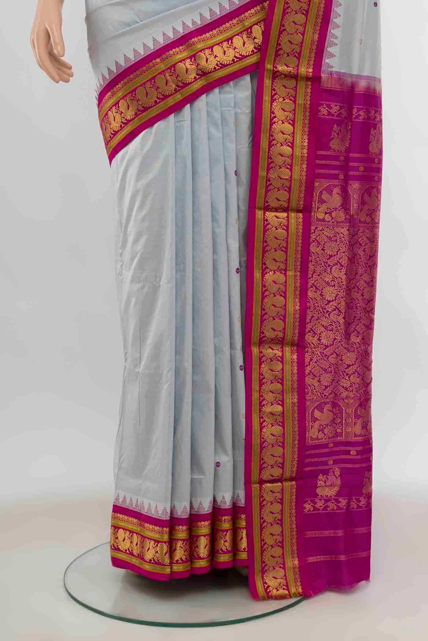 Davys Grey Bangalore Silk - kadyal Nine Yards Saree - Image 3