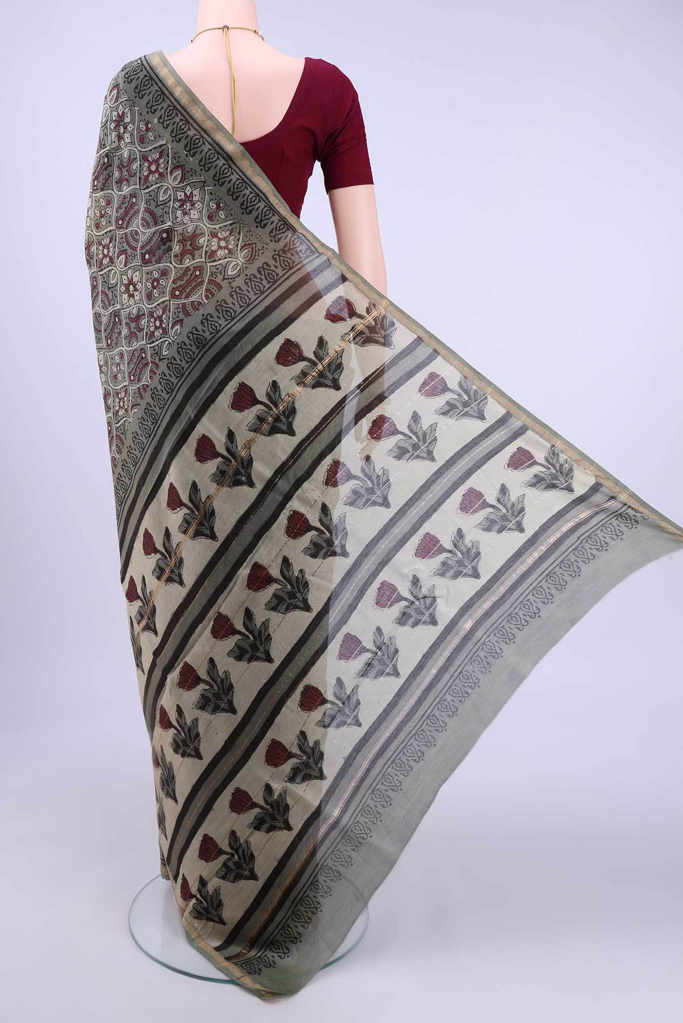 Davys Grey Chanderi Silk Cotton Saree - Image 2
