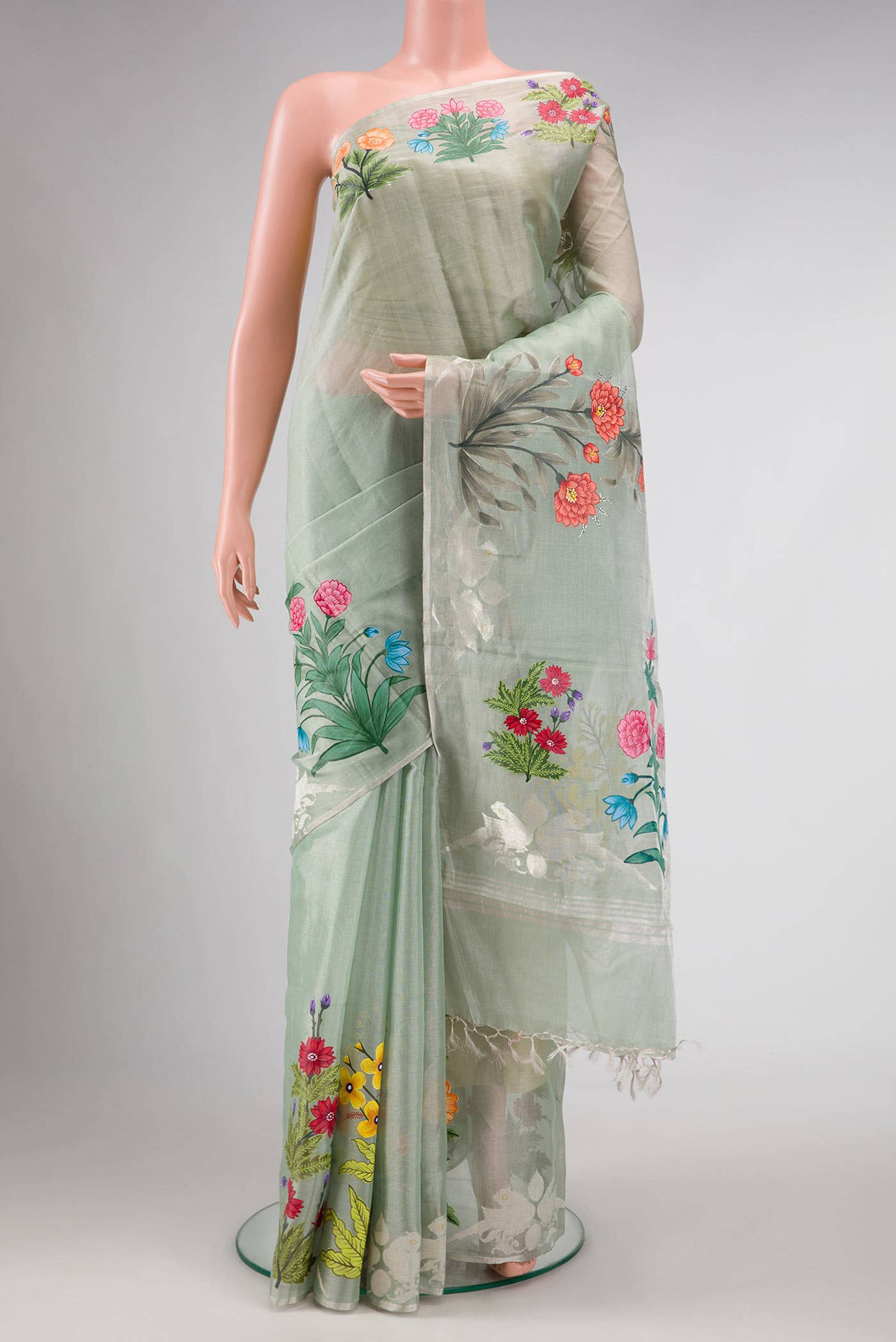 Davys Grey Dual Tone Kanjivaram Tissue Silk Saree