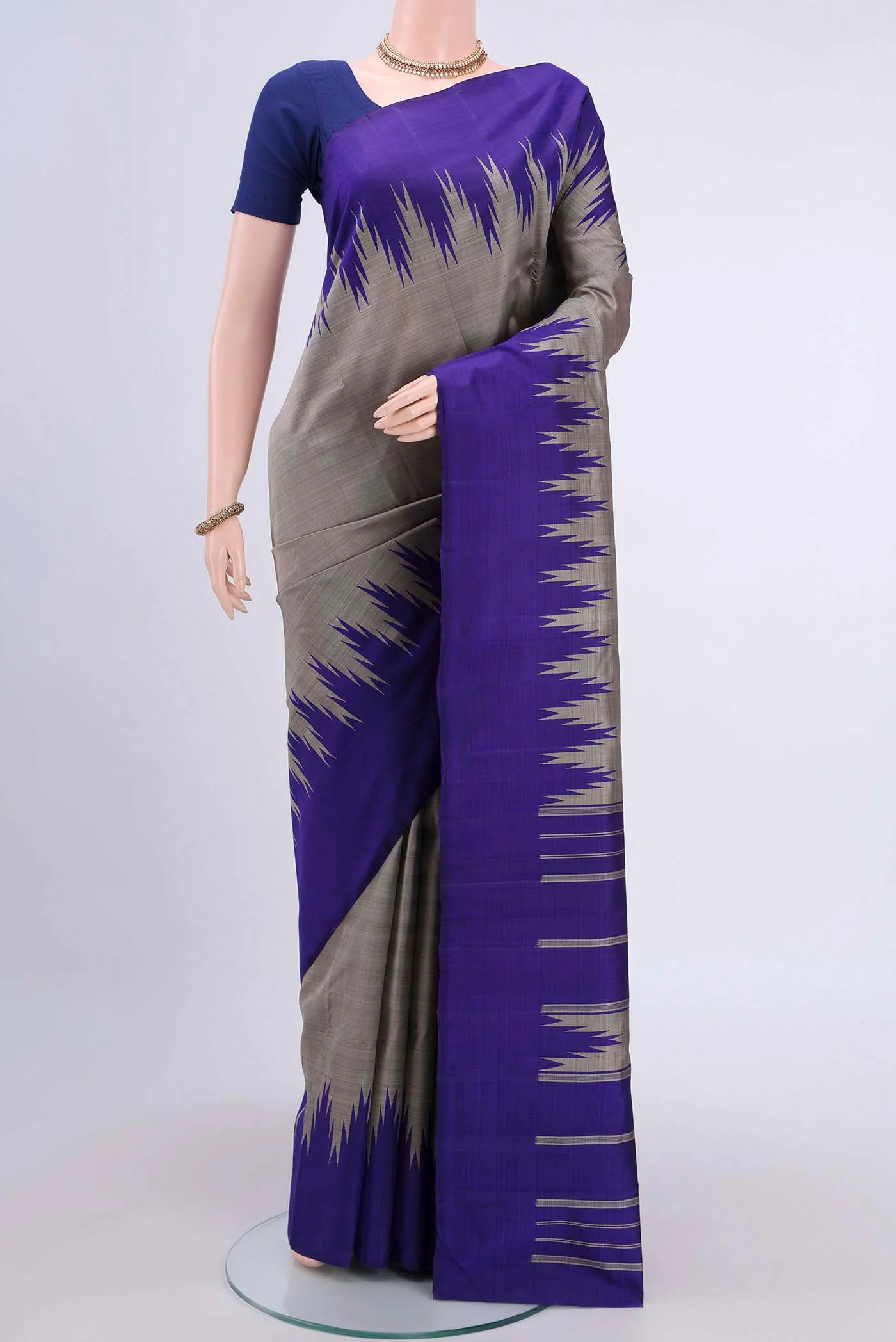 Davys Grey Kanchipuram Silk Saree