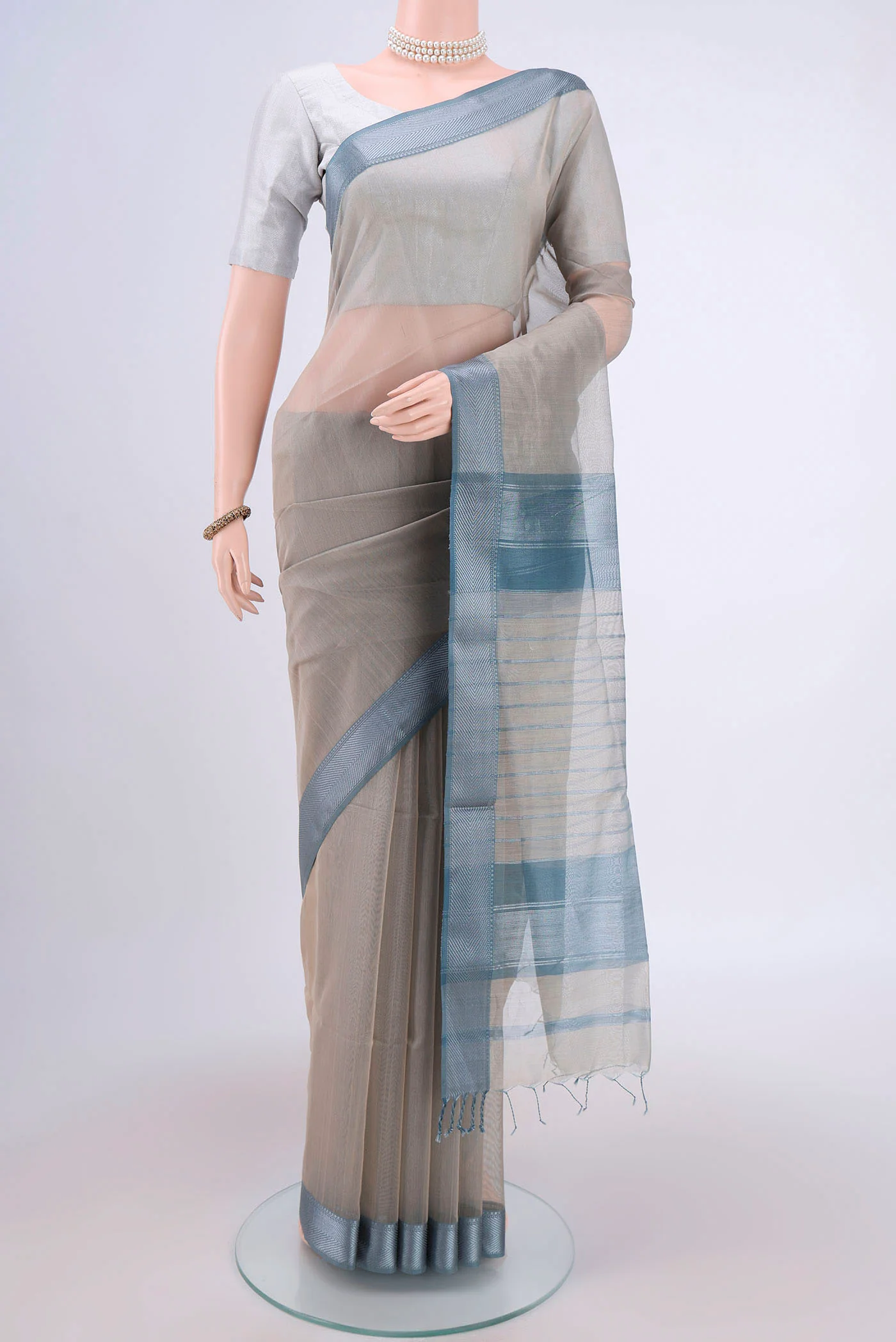 Davys Grey Maheshwari Silk Cotton Saree