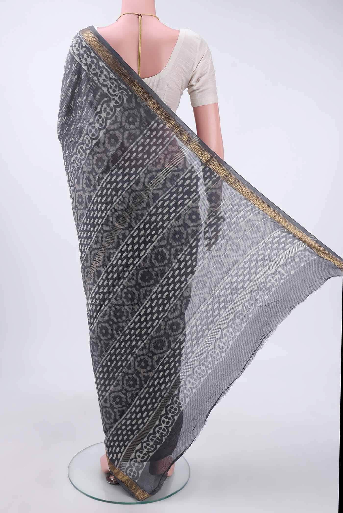 Davys Grey Maheshwari Silk Cotton Saree - Image 2