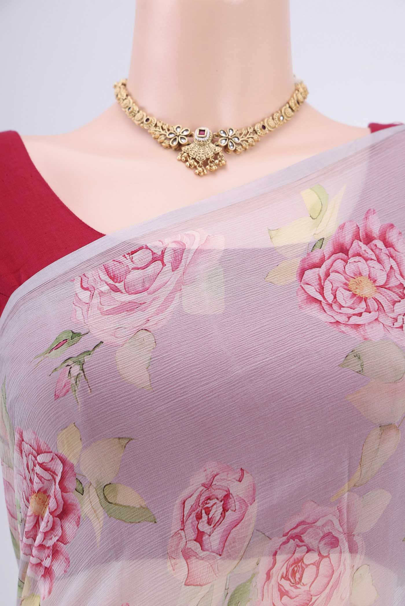 Grey Mysore Chiffon Saree - Image 2