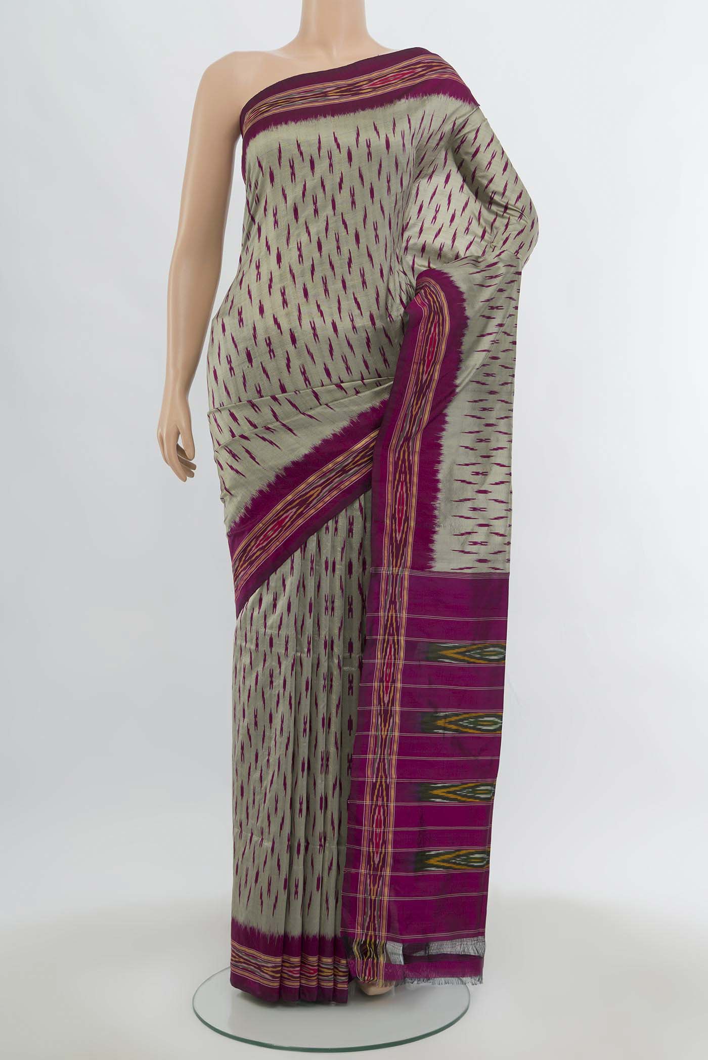 Grey Pochampally Silk Saree