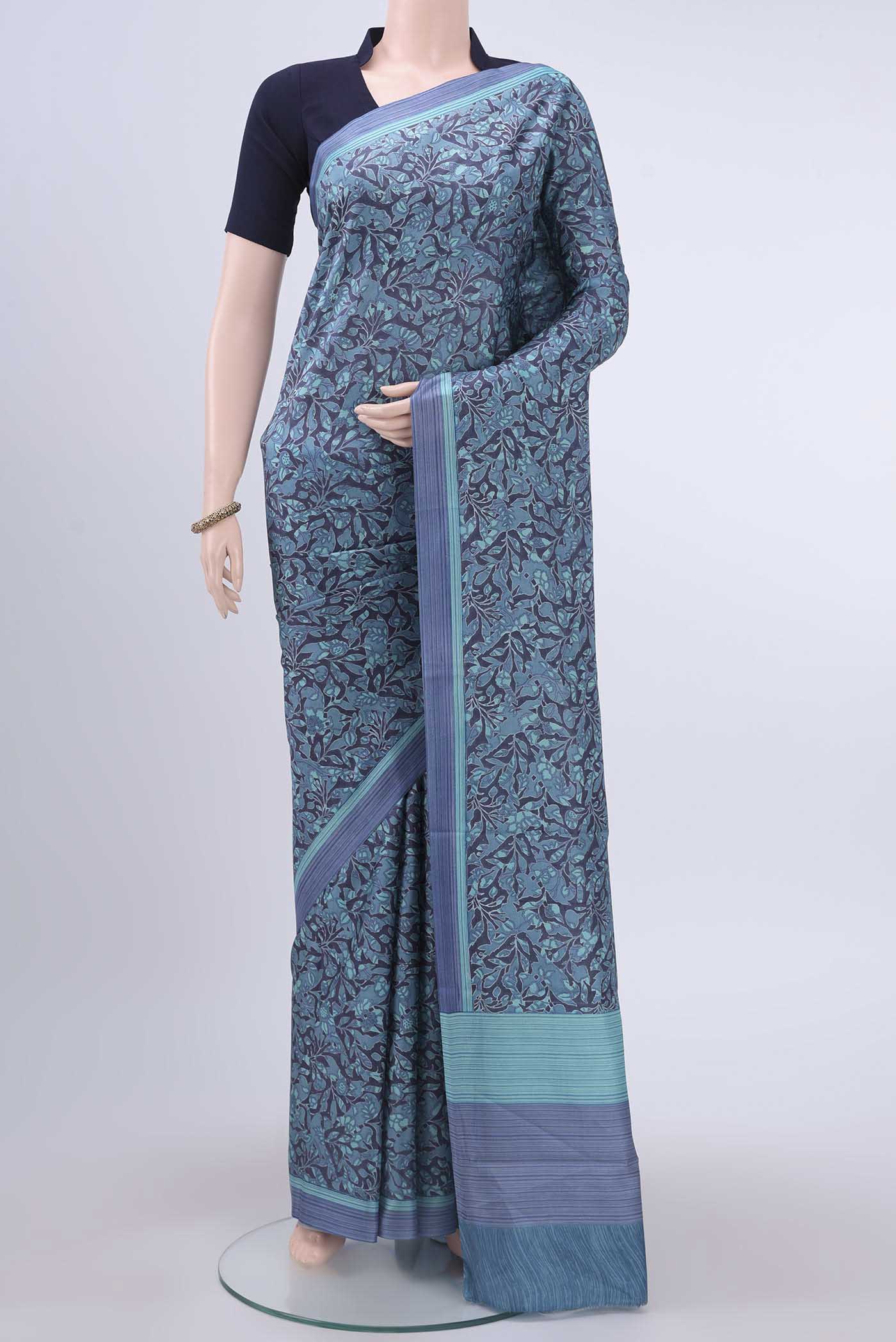 Davys Grey Printed Silk Saree