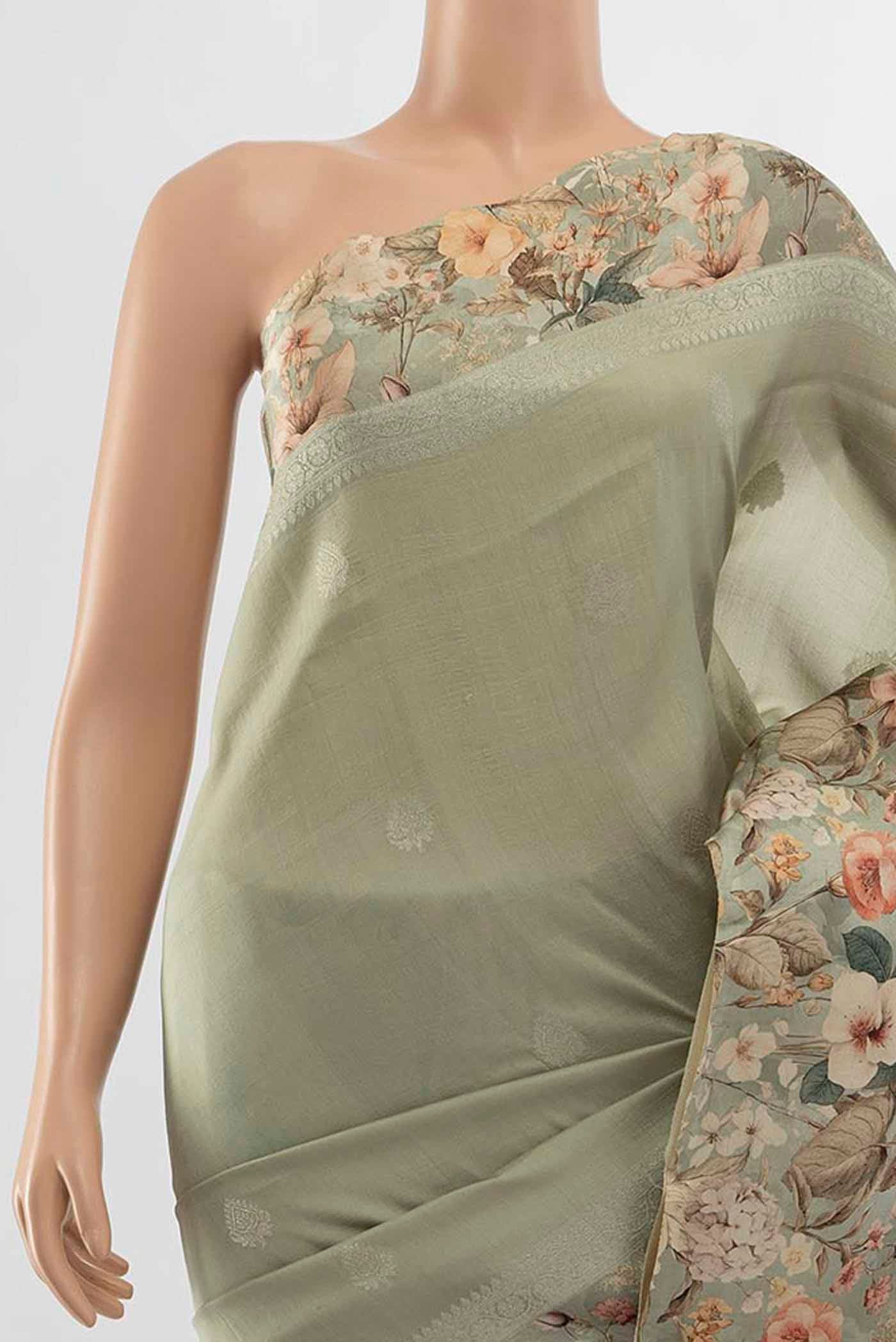Davys Grey Printed Silk Saree - Image 2