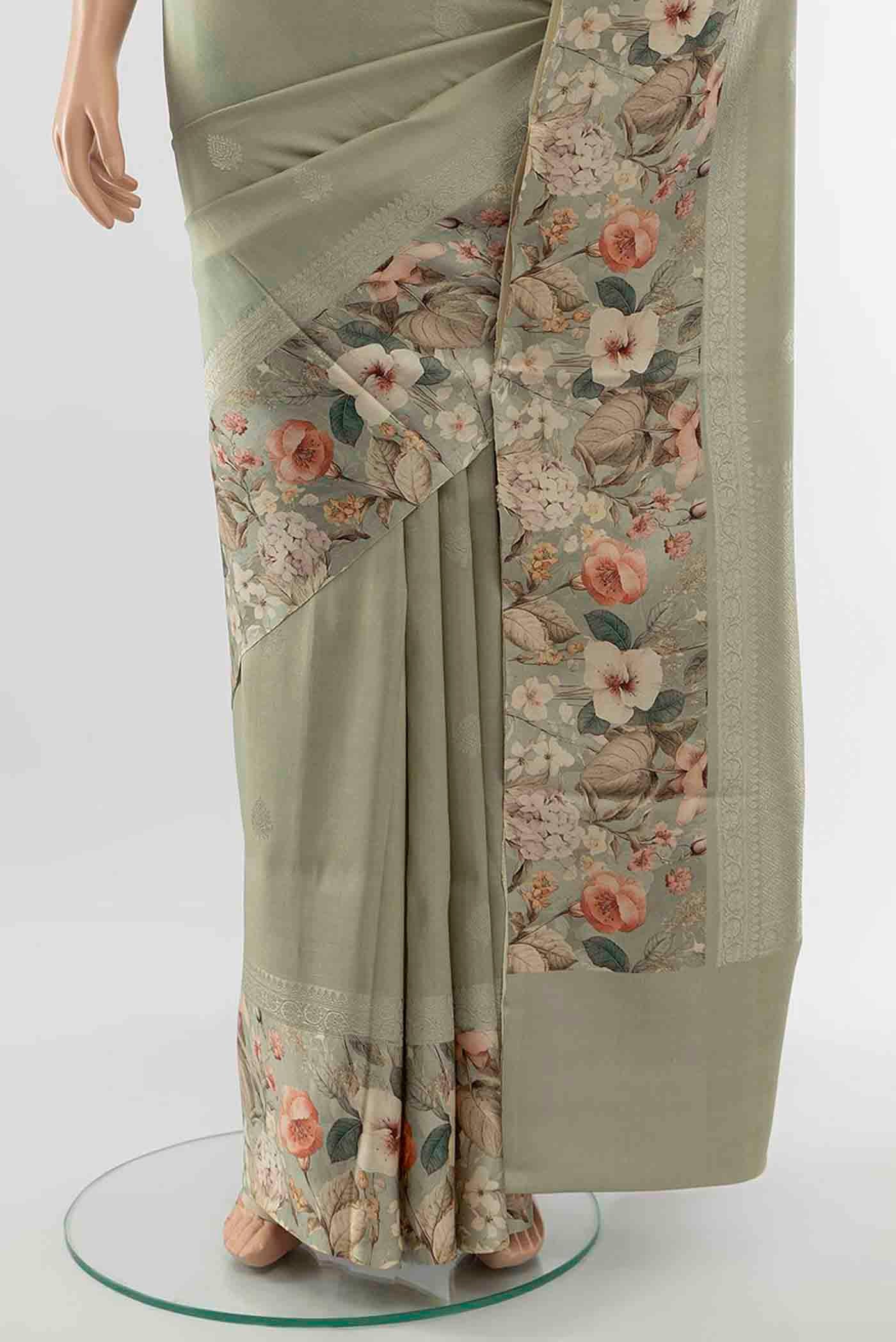 Davys Grey Printed Silk Saree - Image 3
