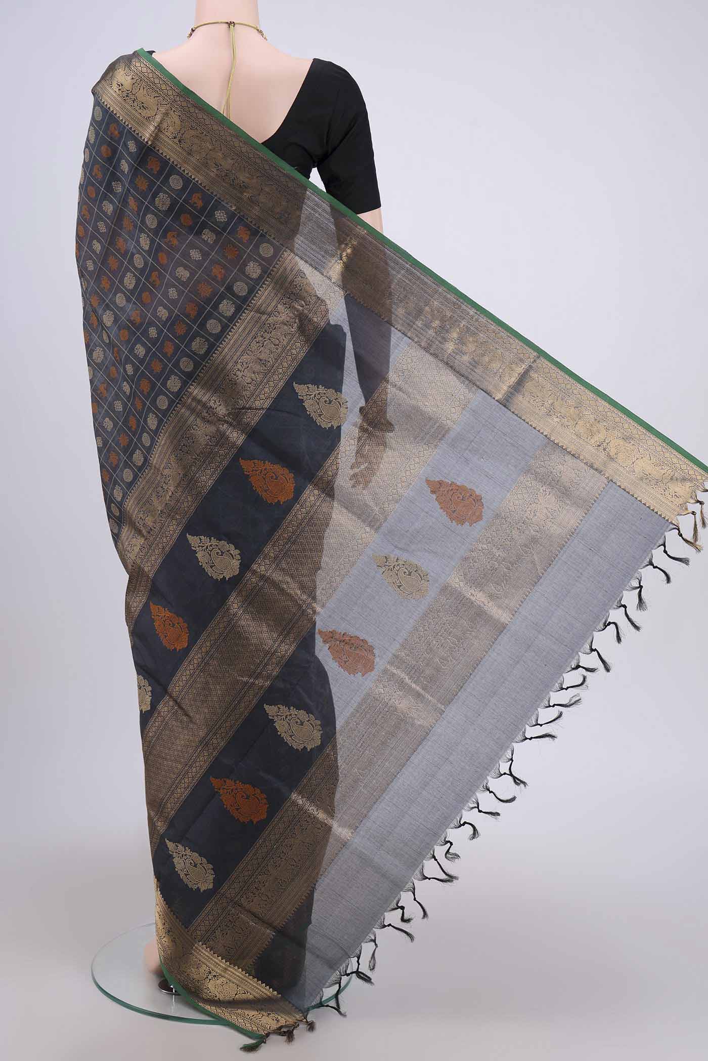 Davys Grey Silk Cotton Saree - Image 3
