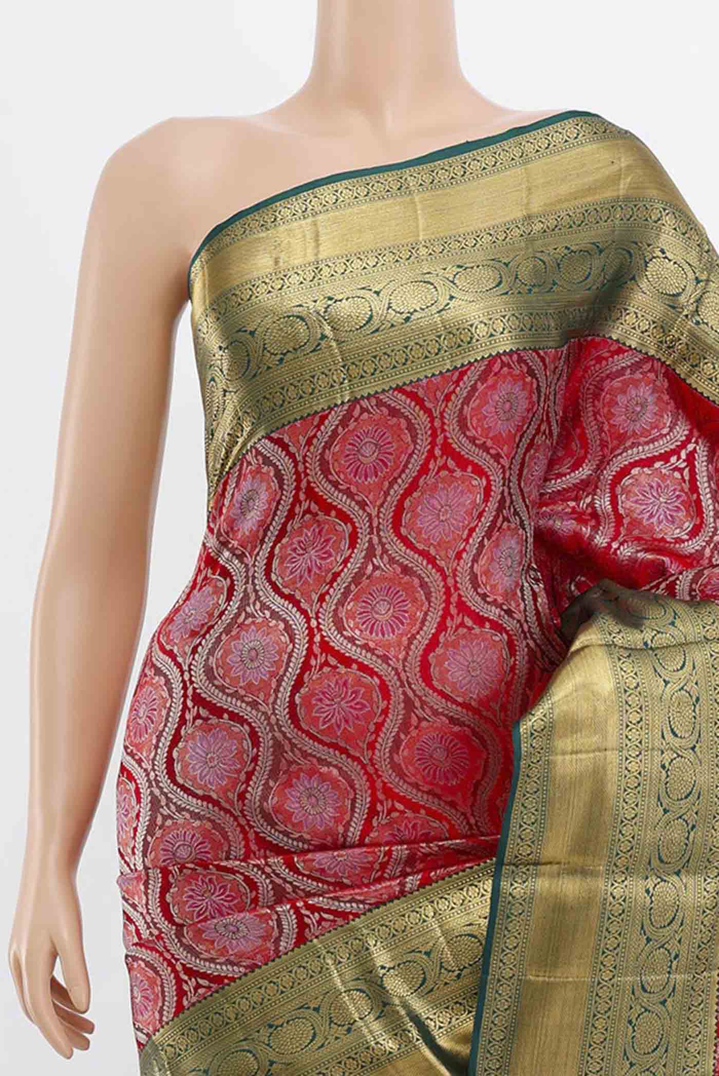 Deep Red Kanchipuram Silk Saree - Image 2