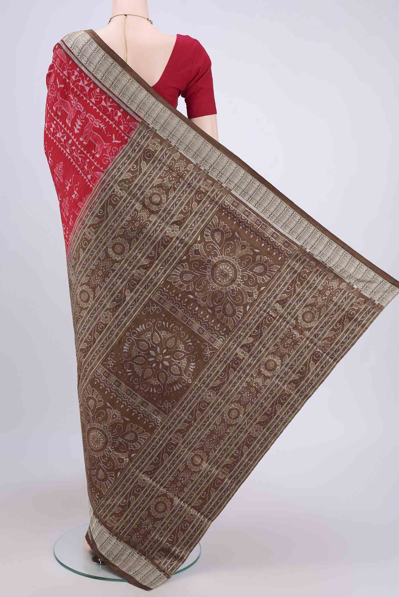 Deep Red Orissa Silk Saree - Image 3