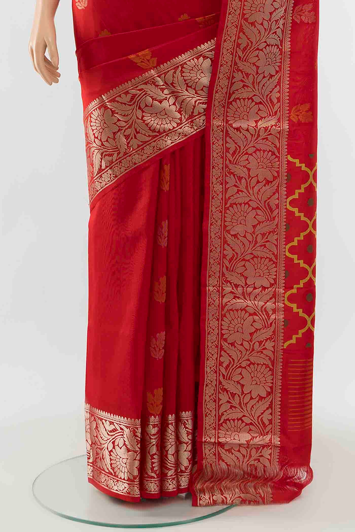 Deep Red Uppada Silk Saree - Image 3