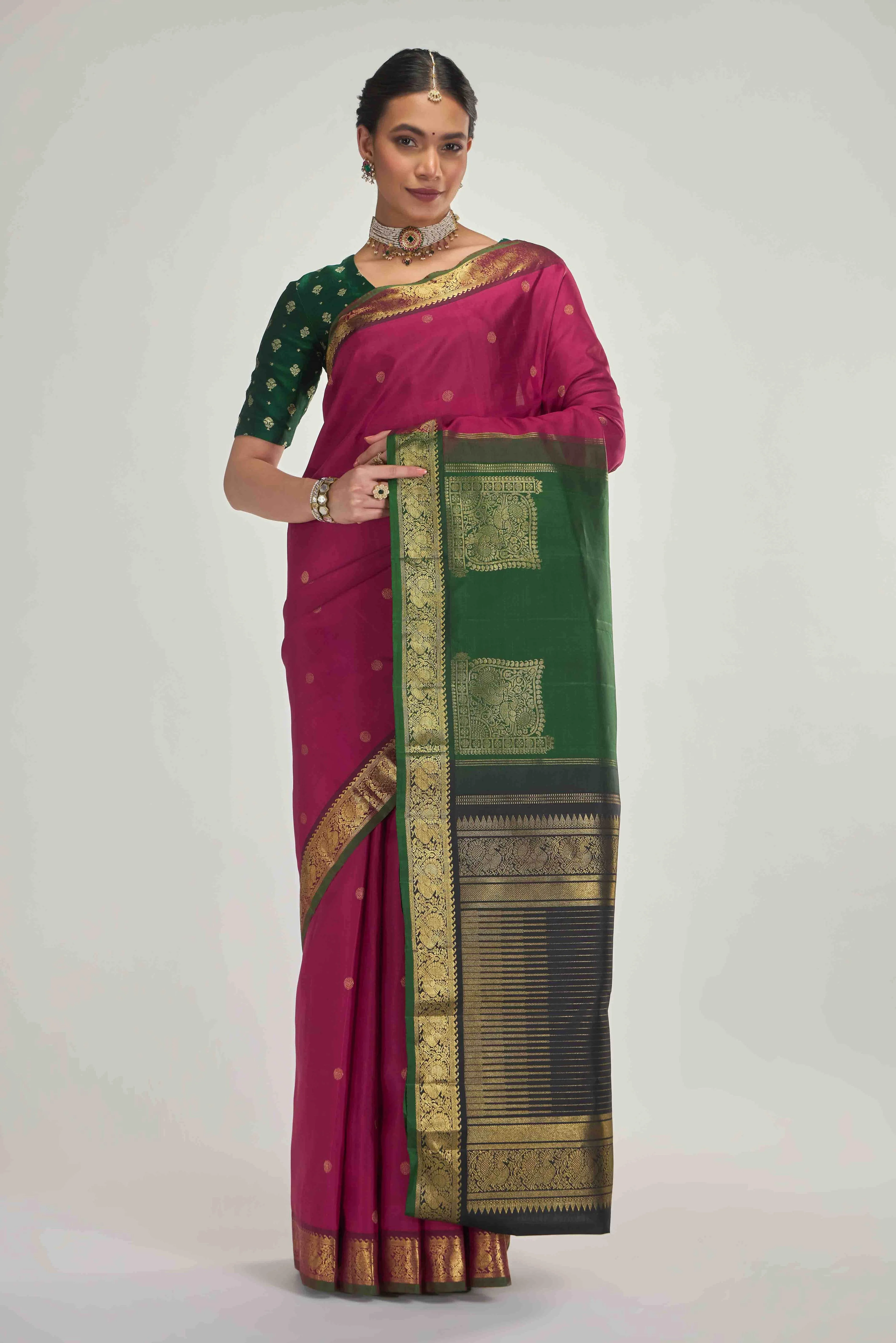 Dvisha-Pure Silk Pure Gold Zari Arraku Red Kanchipuram Saree