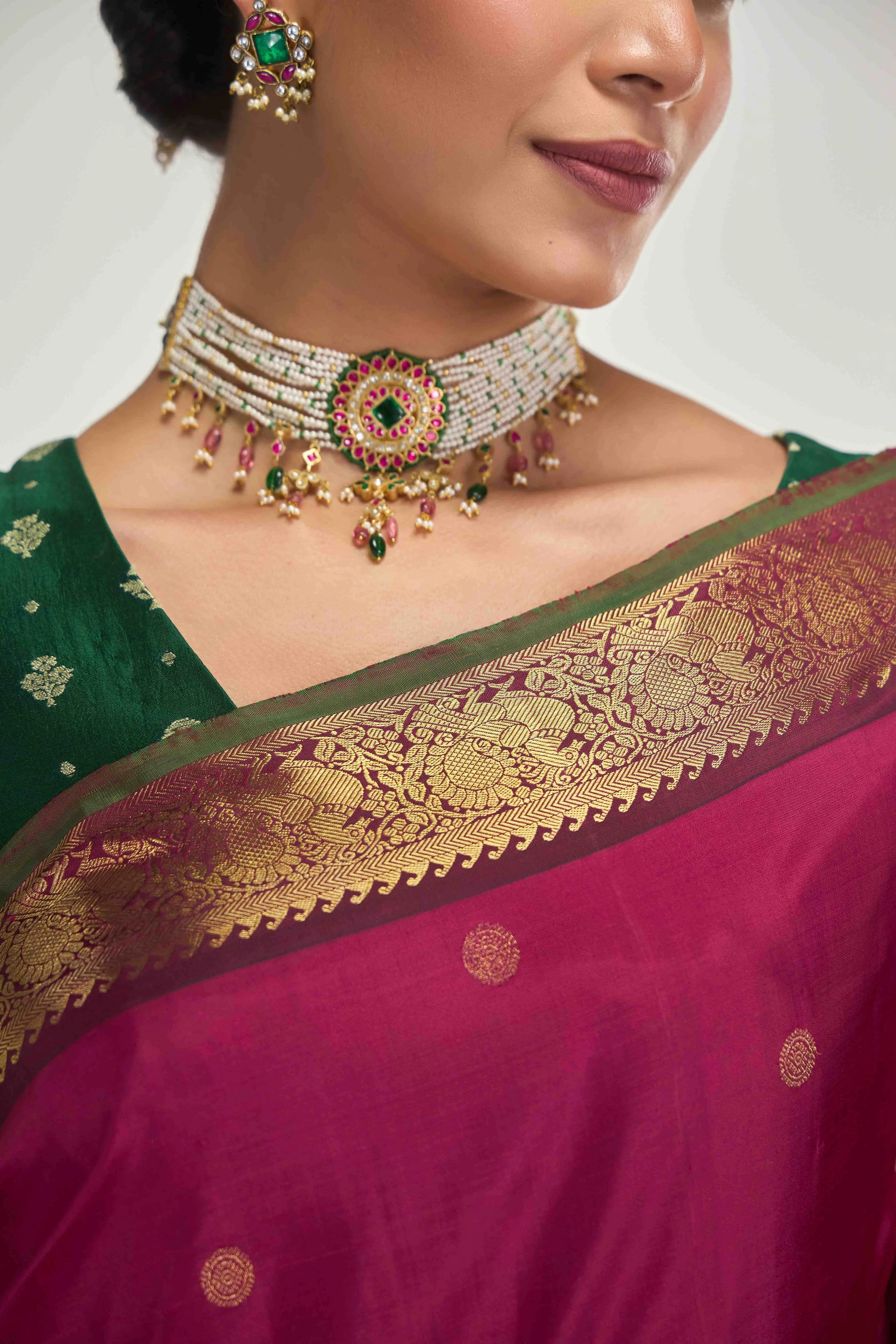 Dvisha-Pure Silk Pure Gold Zari Arraku Red Kanchipuram Saree - Image 2