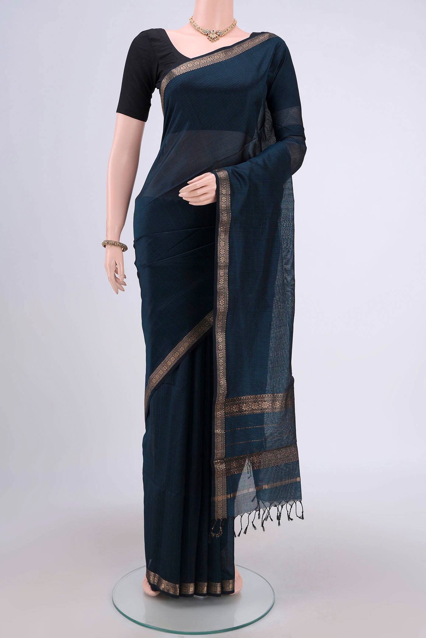 Black Maheshwari Silk Cotton Saree