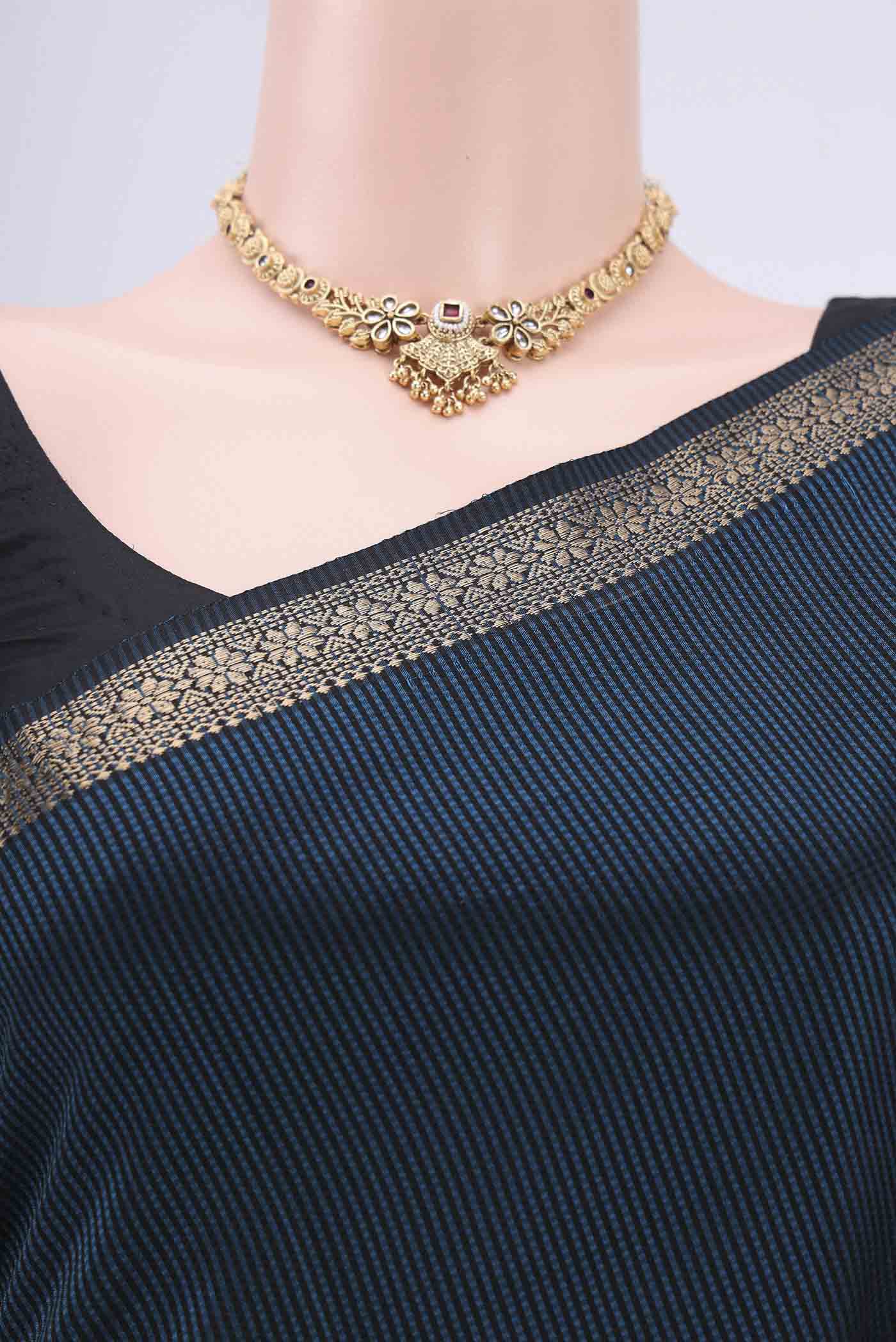 Black Maheshwari Silk Cotton Saree - Image 2