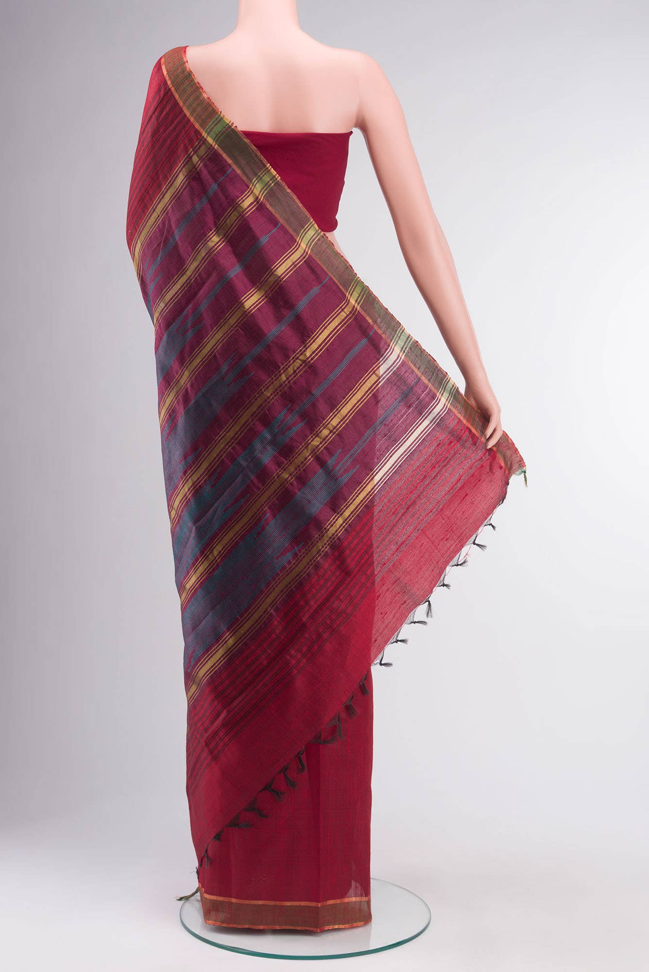 Emerald Ember-Red Bhagalpuri Tussar Silk Saree - Image 10
