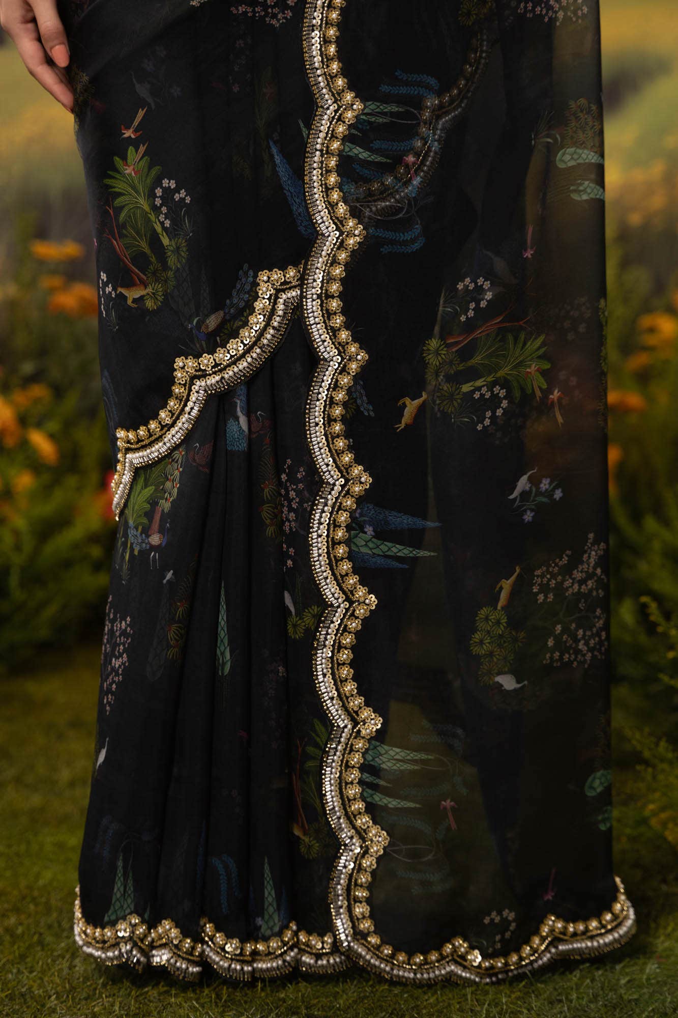 Enchanted Dreams-Dark Blue Pure Organza Silk Saree - Image 5