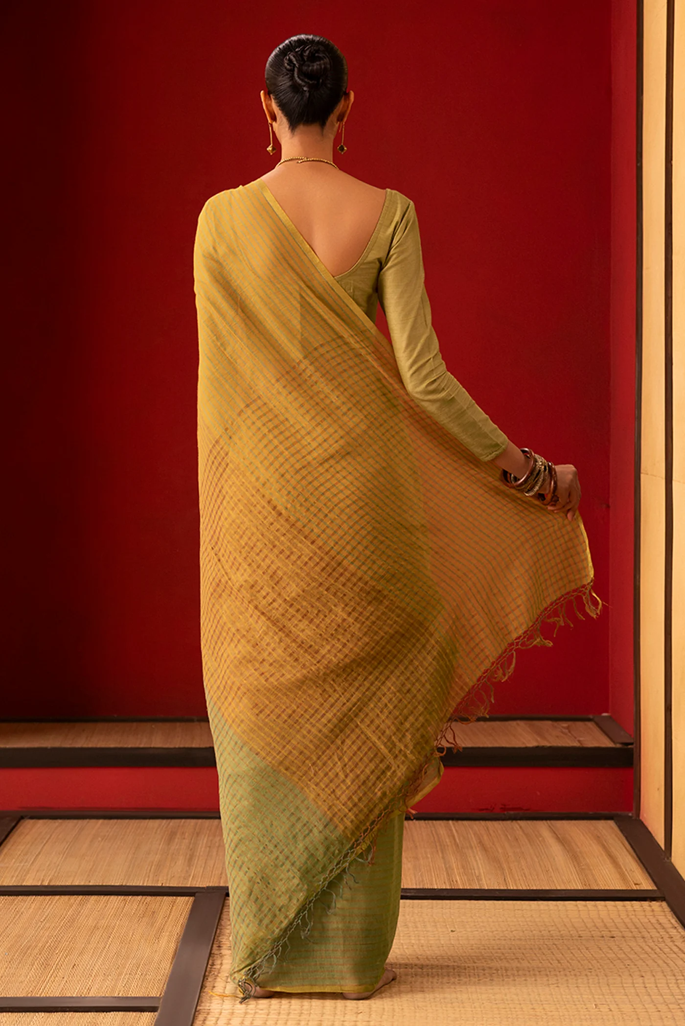 Fiza-Olive Green Cotton Saree - Image 6