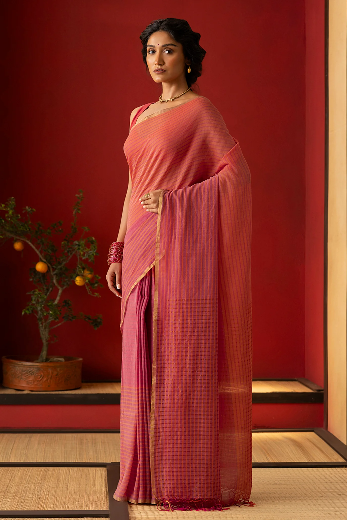 Fiza-Pink Cotton Saree - Image 3